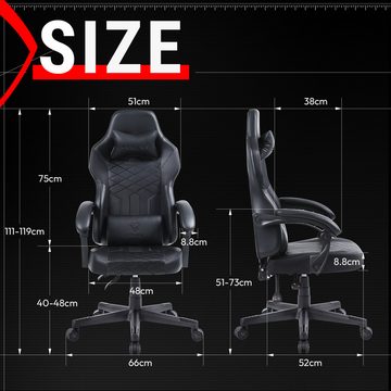 Dowinx Gaming-Stuhl mit Federkissen und Lendenwirbelstütze, ergonomisches Design, PU-Leder, breitere Rückenlehne, schwarz