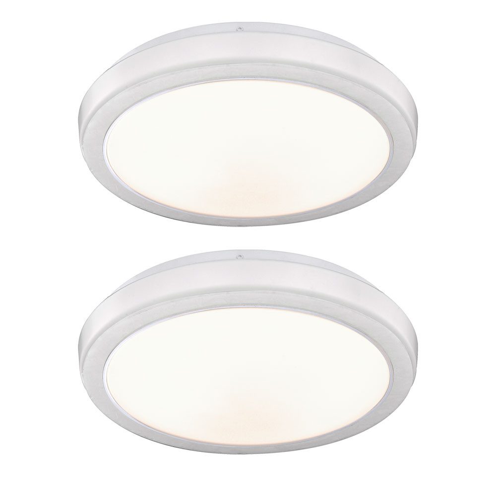 GLOBO LIGHTING LED Deckenleuchte, Leuchtmittel inklusive, Warmweiß, Deckenleuchte Deckenlampe Wohnzimmerleuchte LED weiß rund 2er Set