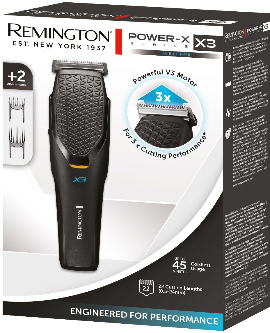 Remington Haarschneider Power-X Series abnehm- HC3000, abwaschbare Längeneinstellrad, mit Klingen und