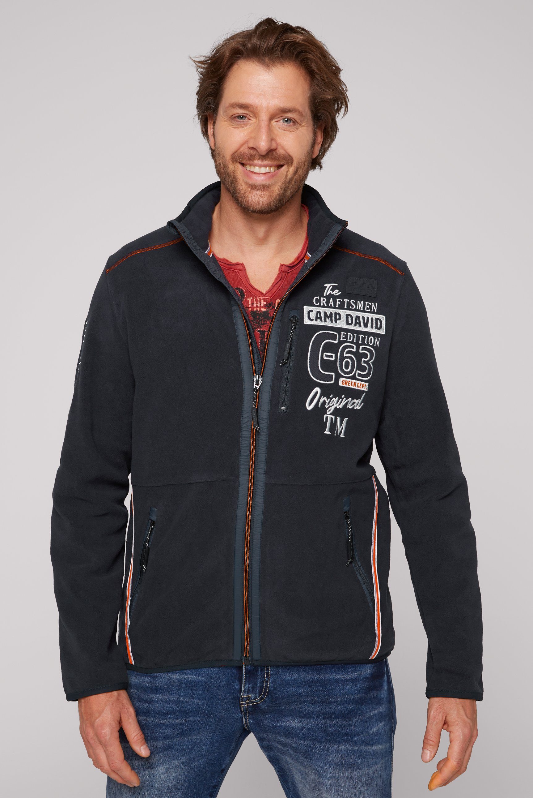 CAMP DAVID Fleecepullover mit Logostickereien