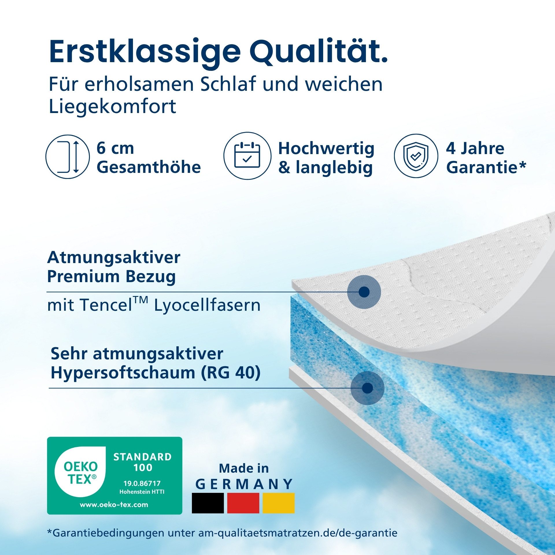 AM Qualitätsmatratzen, Topper ClimaFlex Summer, Druckentlastend, Matratzenauflage, Reißverschluss, 6 cm hoch, ClimaFlex-Schaum (6cm), 120x190 cm