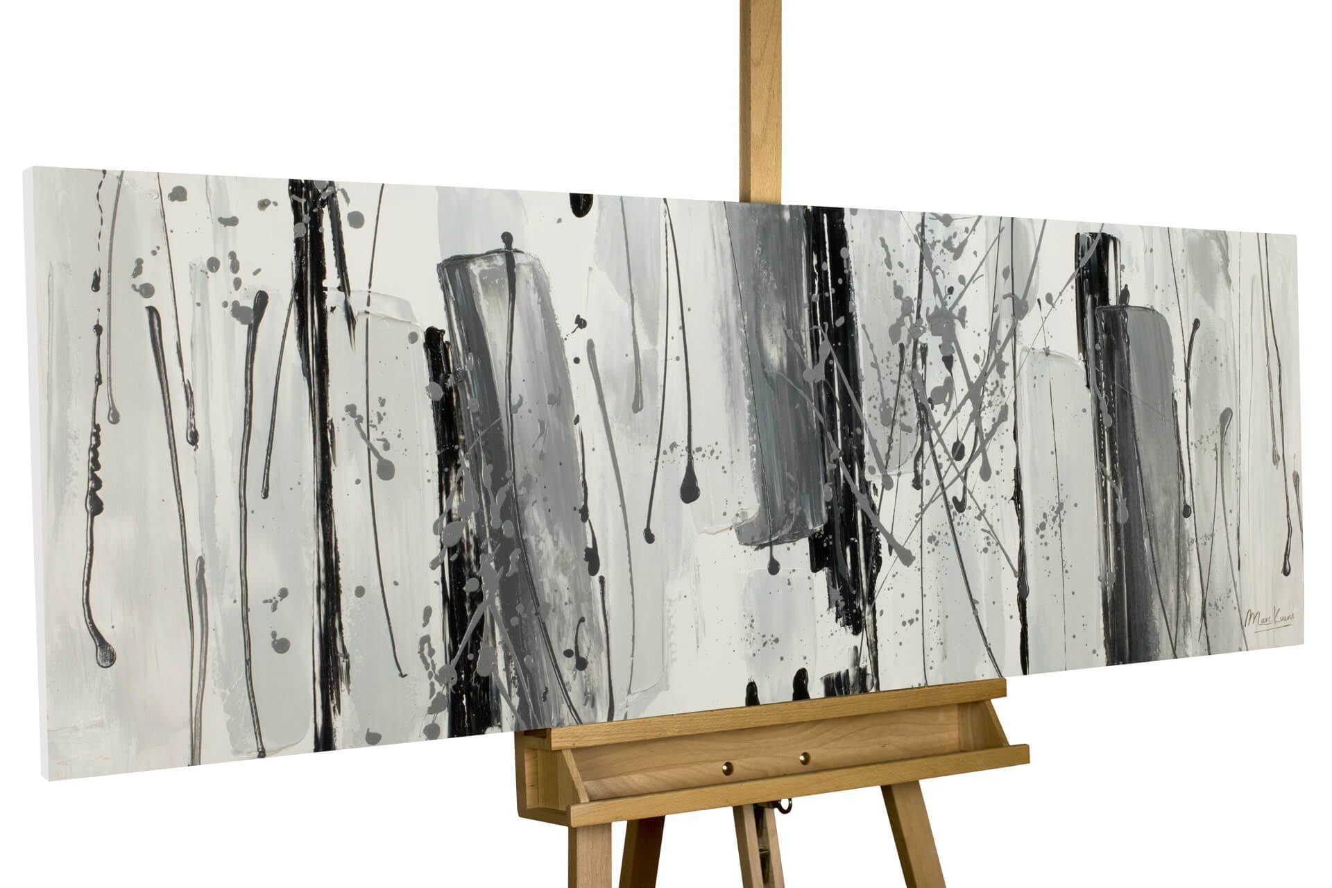 KUNSTLOFT Gemälde Fließende Asche 150x50 cm, Leinwandbild 100% HANDGEMALT Wandbild Wohnzimmer