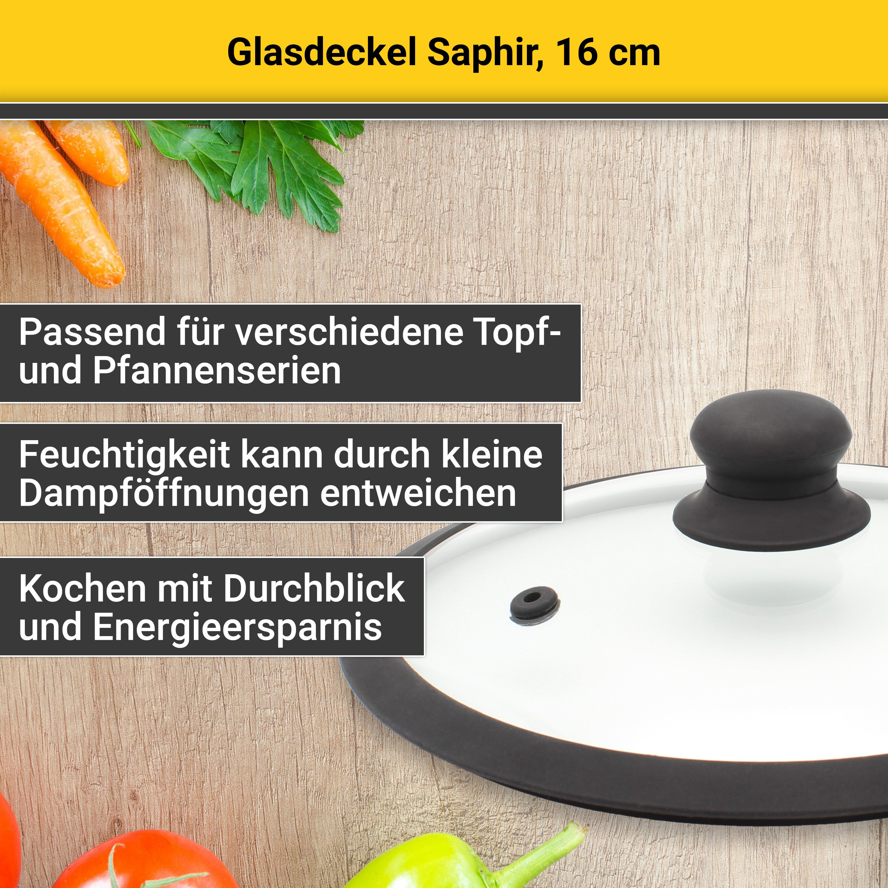 Krüger Deckel Glasdeckel Saphir mit Soft-Touch-Knopf, (1-tlg), hitzebeständig bis 160°C und spülmaschinengeeignet