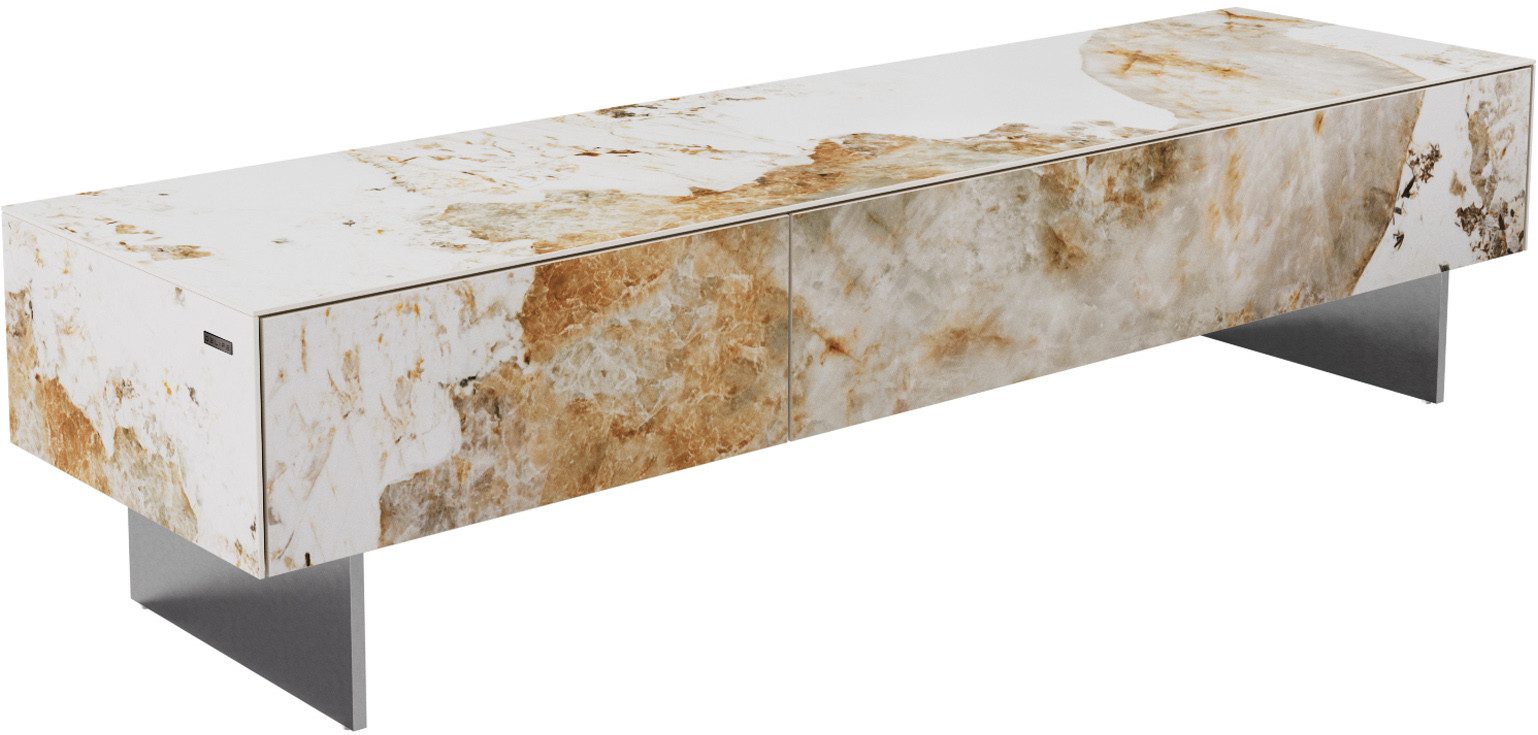 DELIFE Lowboard Cuor, Keramik Minas Melange Weiß-Beige 150 cm 1 Klappe 1 Schubfach Fuß Schwe