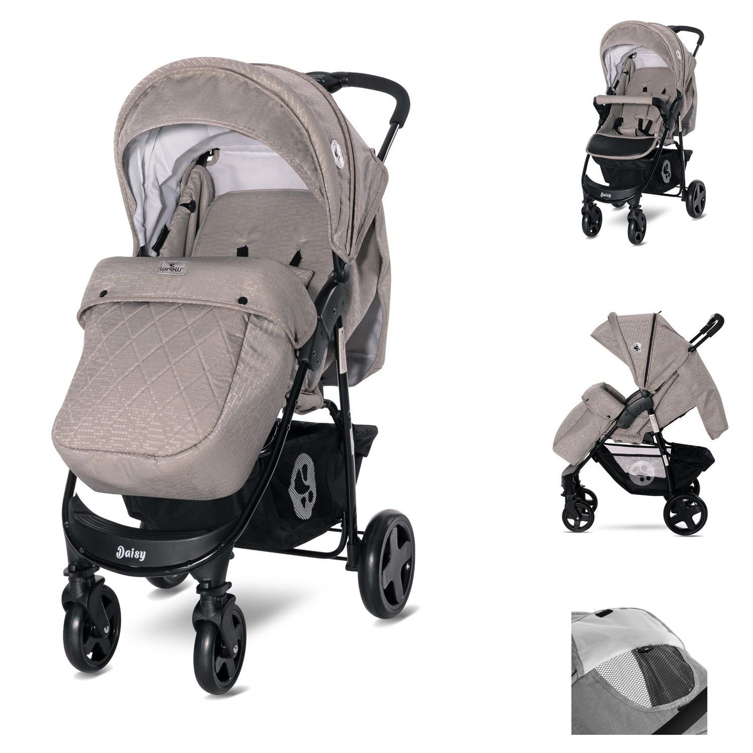 Basic, Kinderwagen Kinder-Buggy verstellbar, Lorelli Buggy, beige Fußabdeckung, Korb Daisy Buggy faltbar,