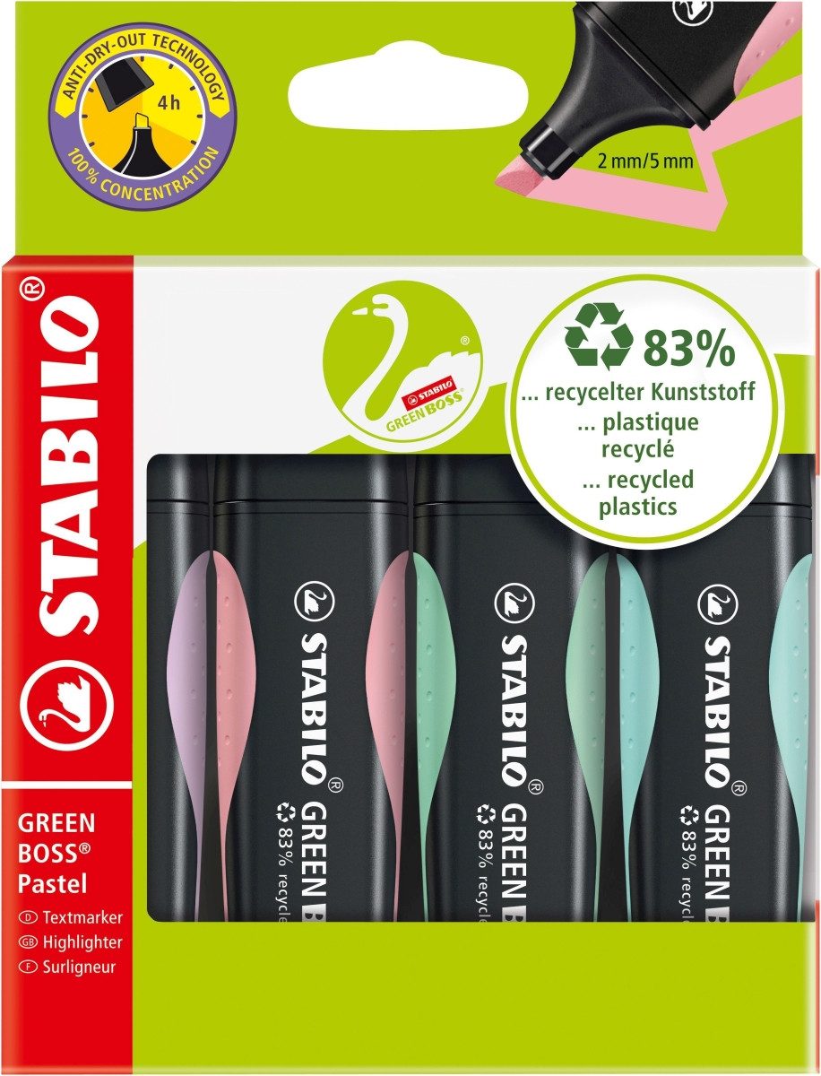 STABILO Marker Textmarker Green Boss Pastel Etui VE=4 Stifte (5 Stück)