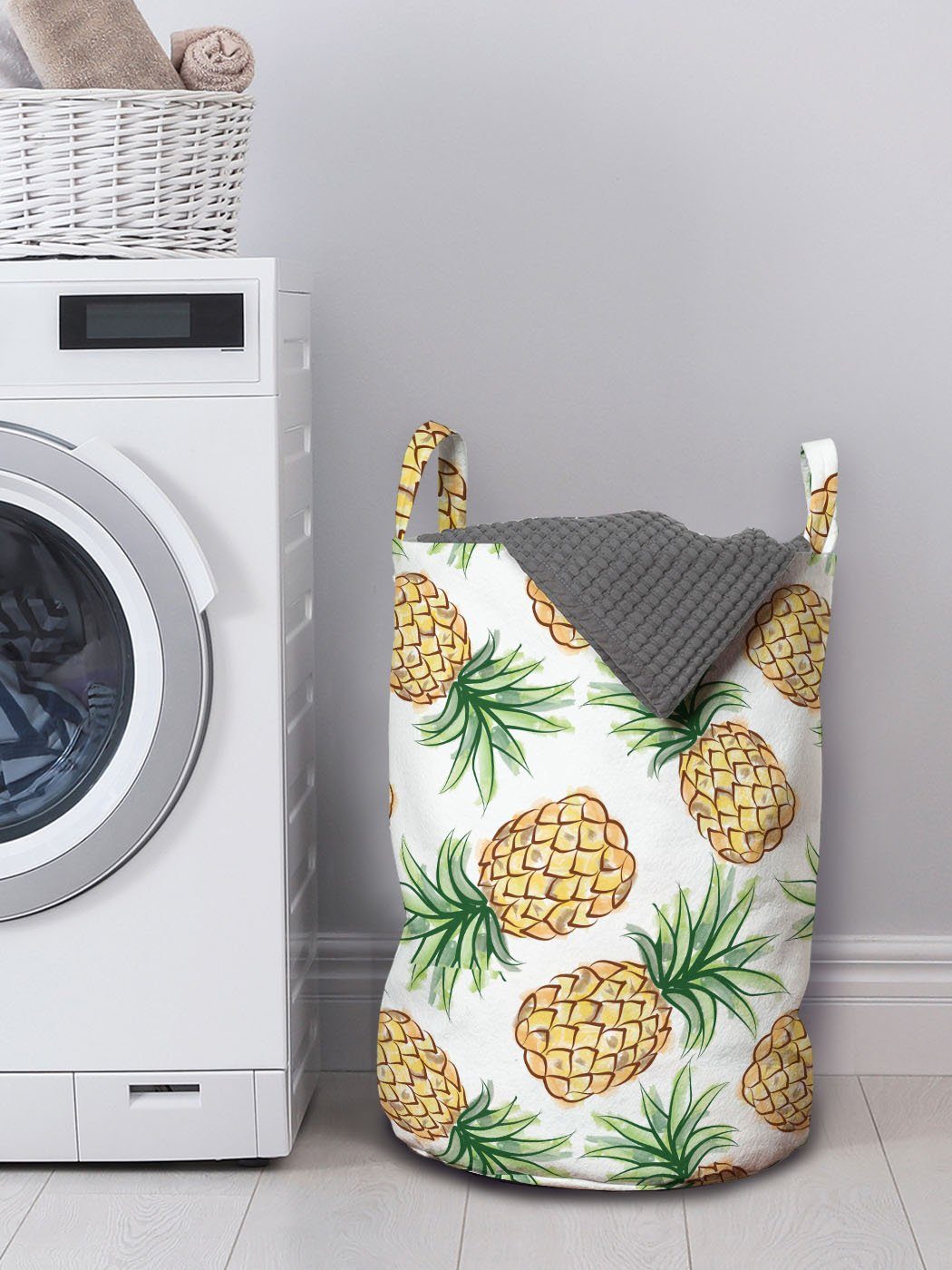 mit Wäschekorb Tropische Ananas Griffen Farbe für Ananas Waschsalons, Abakuhaus Kordelzugverschluss Wäschesäckchen