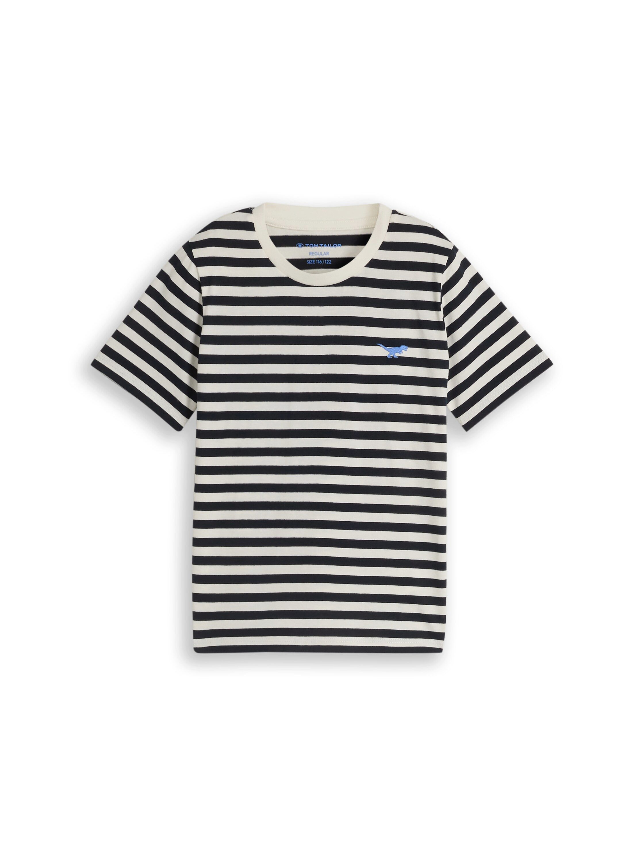 TOM TAILOR Kurzarmshirt Sommershirt - gestreift und mit Dino-Stickerei - für Boys