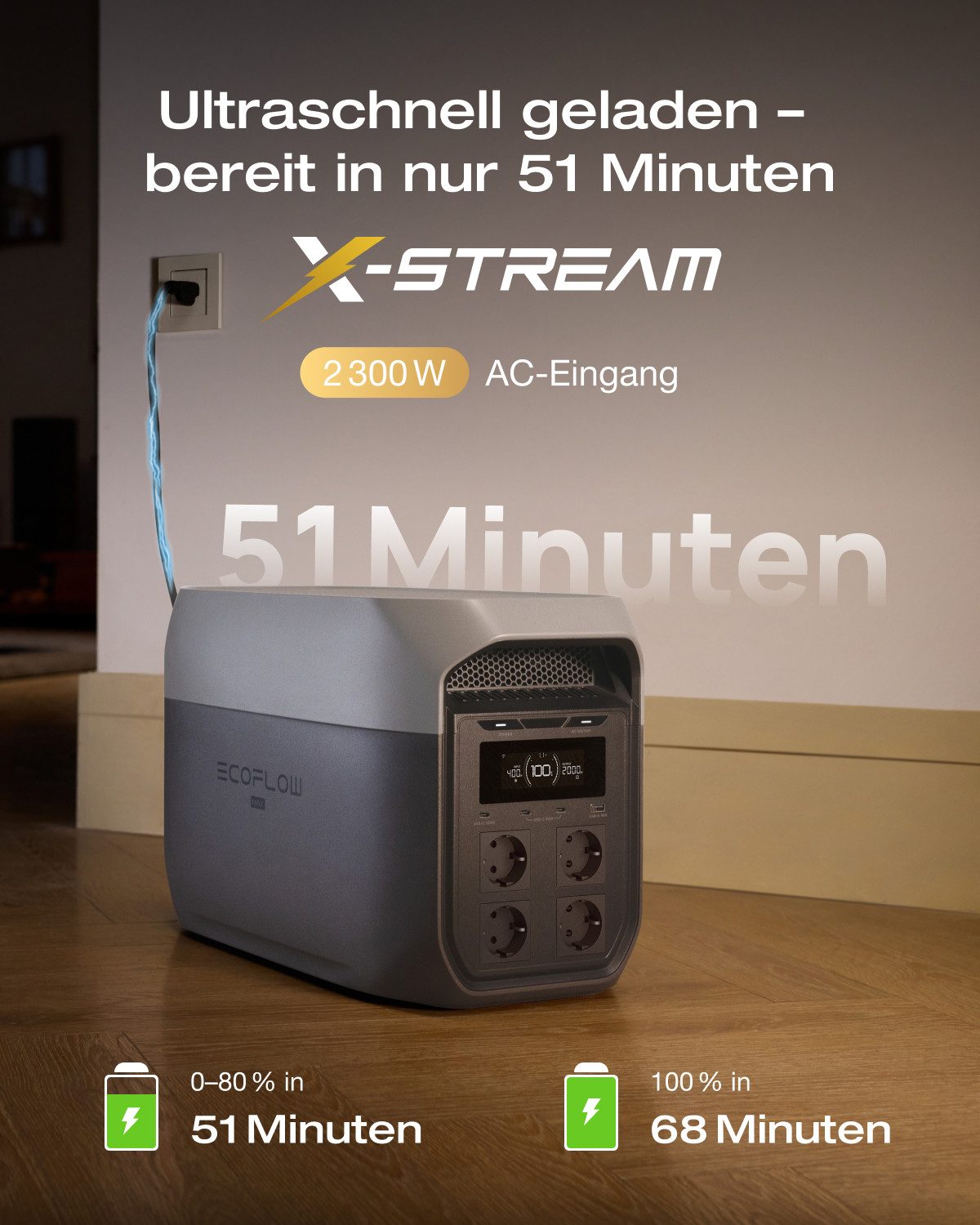 Ecoflow ECOFLOW DELTA 3 Max tragbare Powerstation, 2 048 Wh Solargenerator Powerstation, Solargenerator für Zuhause, Stromausfälle, Wohnmobil & Outdoor