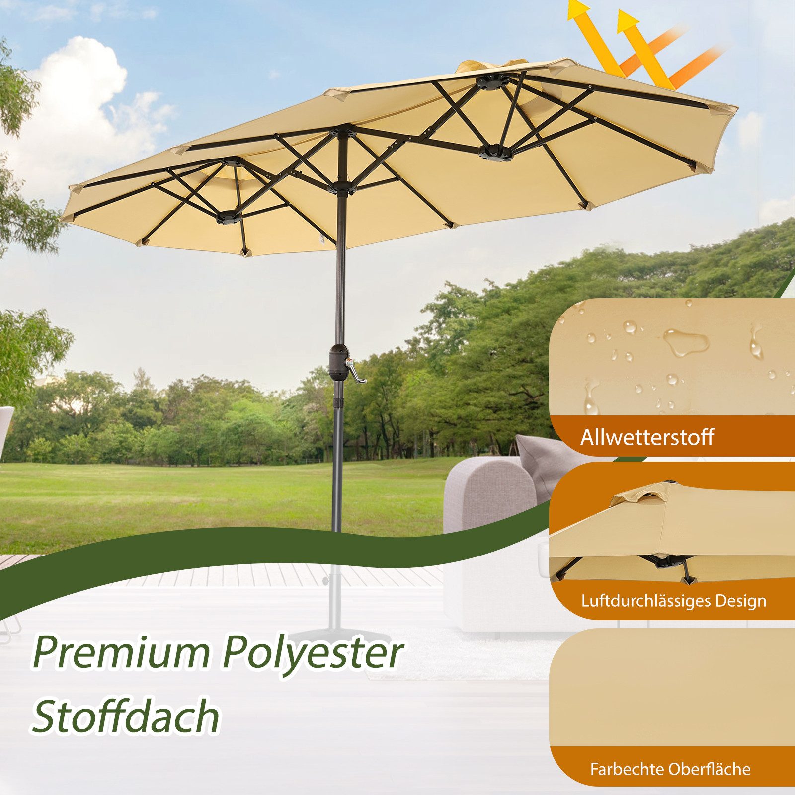 Angel Living Sonnenschirm Doppelsonnenschirm Marktschirm Gartenschirm Terrassenschirm, Sonnenschutz UV50+, 297 x 153cm