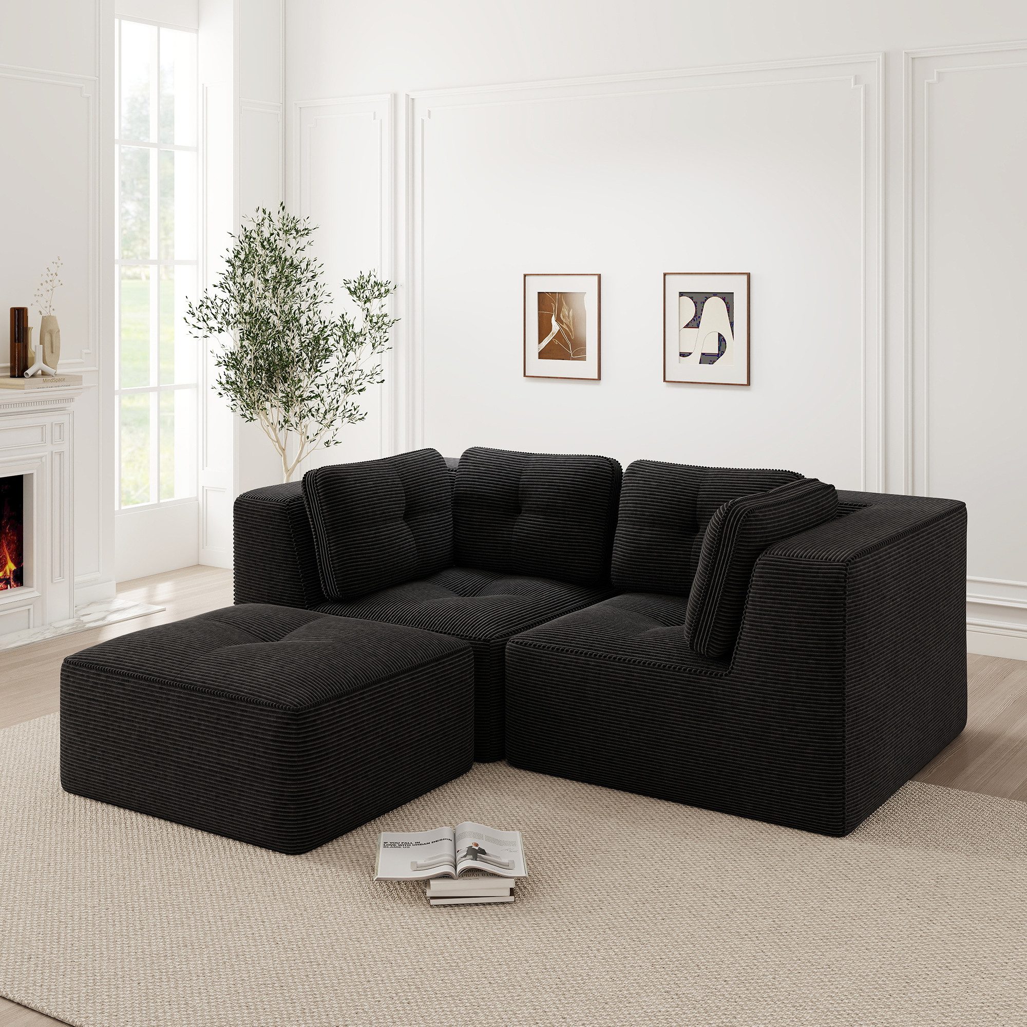 Odikalo Sofa Ecksofa Schlafsofa Modulares Sofa, Cord, rahmenloses L-förmiges Sofa mit beweglicher Fußstütze, bequemer Cordstoff, geeignet für Wohn- und Schlafzimmer