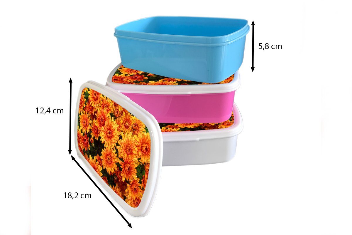 Brotdose MuchoWow Lunchbox rosa Kunststoff, Chrysantheme, (2-tlg), - Erwachsene, Snackbox, für Kunststoff Kinder, - Mädchen, Brotbox Blumen Orange