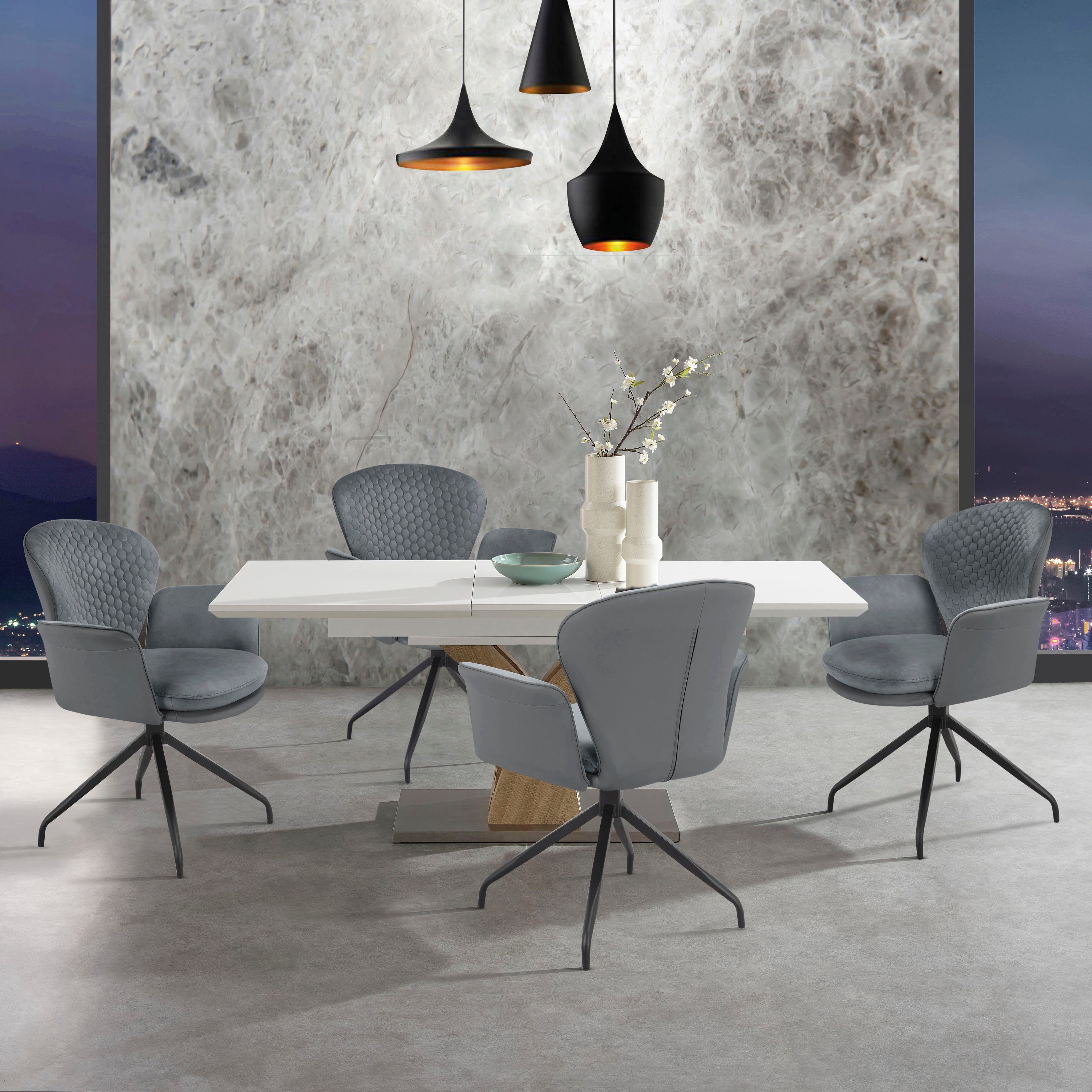 Places of Style Esszimmerstuhl Leonidas (2 St), Sitz und Rücken gepolstert, Sitzfläche in Velourstoff, Sitzhöhe 47 cm