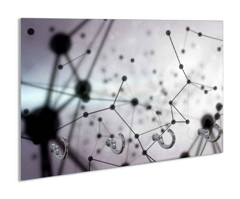 Wallario Schlüsselbrett 3D Partikel in schwarz vor hellem Hintergrund, (inkl. Aufhängeset), 30x20cm, aus ESG-Sicherheitsglas