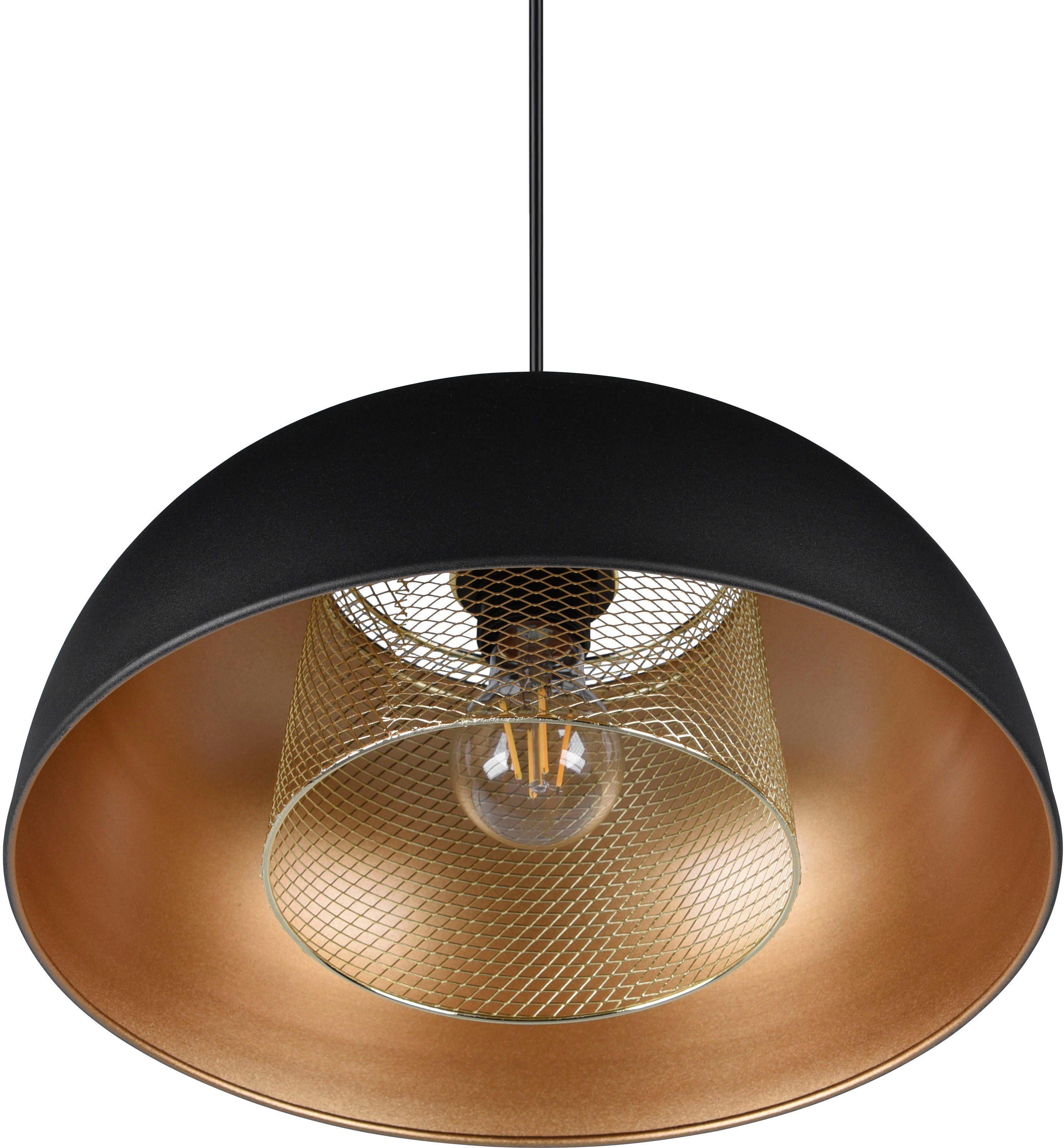 Industrie-Look Leuchten TRIO 1xE27 Punch, ohne kaltweiß, max Leuchtmittel, mit schwarz-gold, Pendelleuchte warmweiß - 40W exkl Doppelschirm