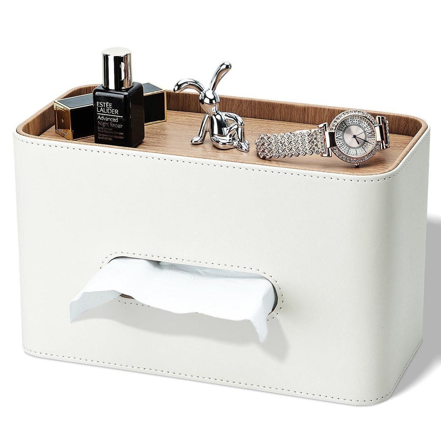 LuxusKollektion Papiertuchbox Kosmetiktücherbox mit Ablage & Handyhalter (Weiss)