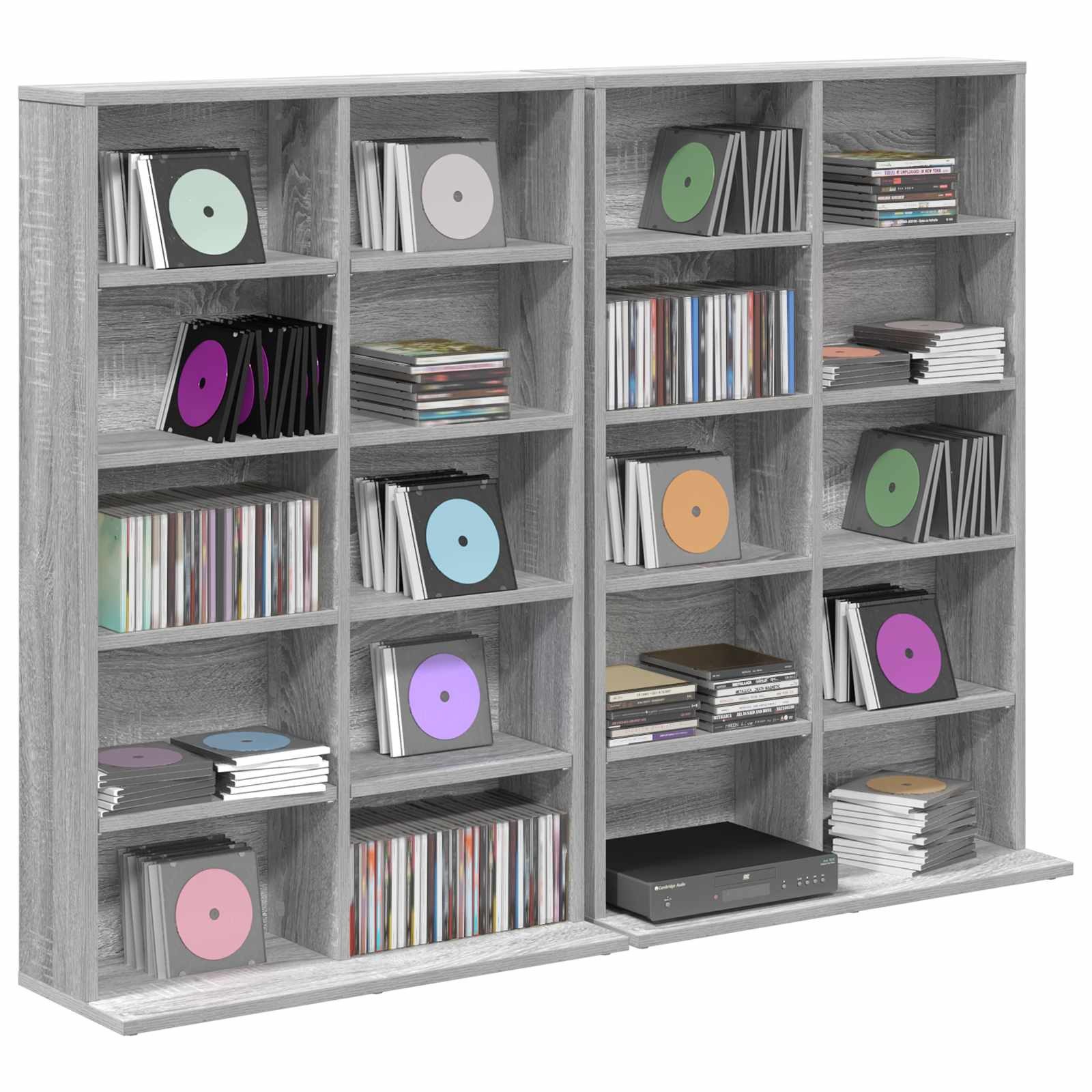 vidaXL Schranksystem CD Regal 2 Stk. Sonoma-Grau 65 x 23,5 x 97,5 cm Holzwerkstoff (2-St)