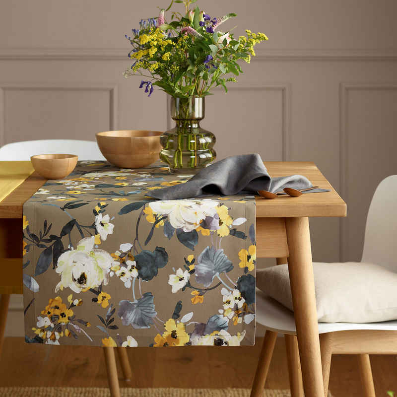 sander table + home Tischläufer Tischläufer La Rosa 50 x 140cm Blüten Naturtöne Baumwolle (1-tlg)
