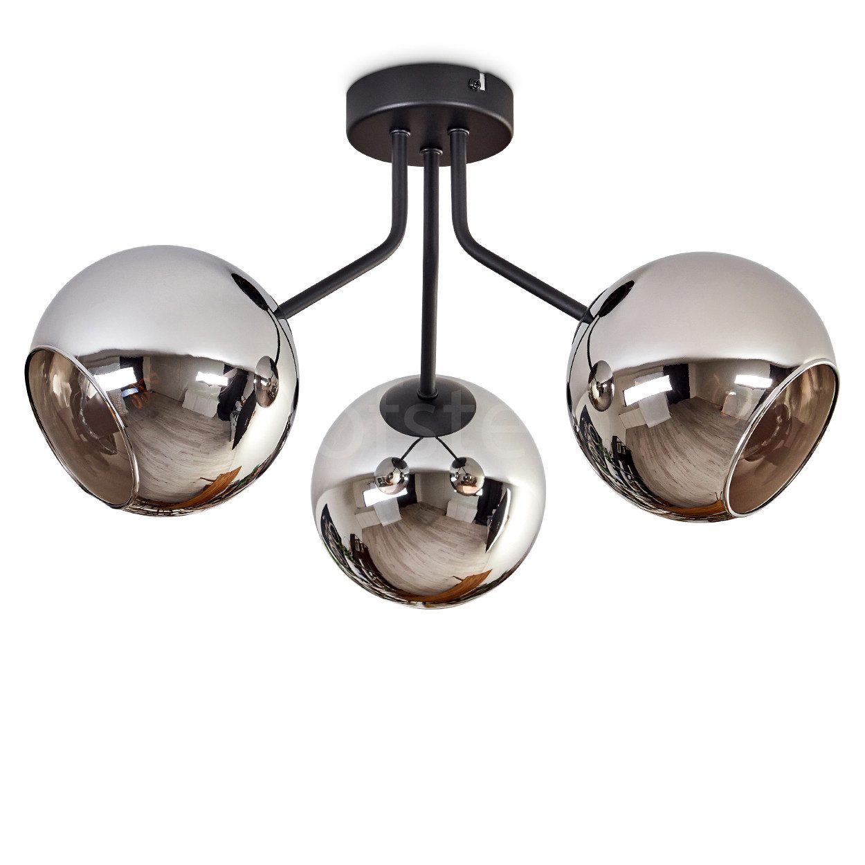 hofstein Deckenleuchte Deckenlampe aus Metall/Glas in Schwarz/Chromfarben, ohne Leuchtmittel, Leuchte im Retro-Design aus Glas, 3 x E14, ohne Leuchtmittel