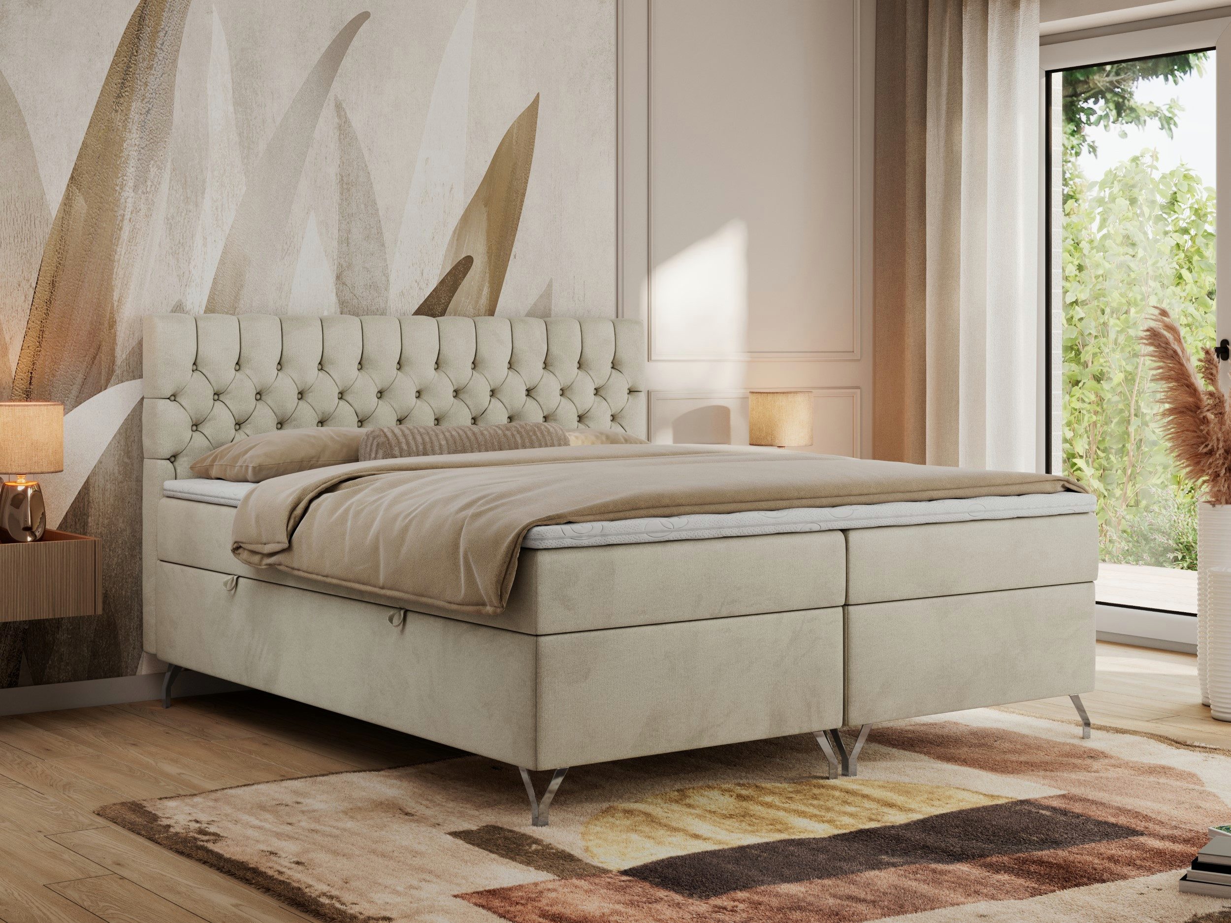 MKS MÖBEL Boxspringbett GRIMALDI (Set, Packung, topper T25, Zwei Bettkästen, Gepolstertes Kopfteil, Stauraum), Doppelbett mit Multipocket-Matratze, für Schlafzimmer, Polsterbett