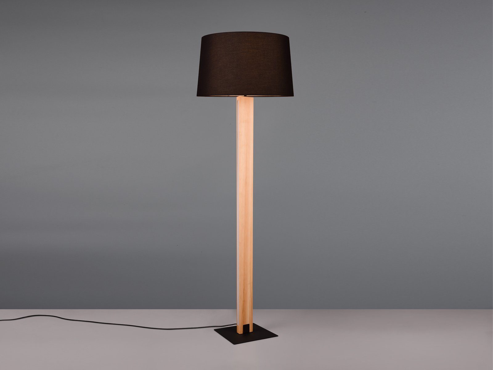 TRIO Leuchten LED Stehlampe, Dimmfunktion, LED fest integriert, LED wechselbar, Warmweiß, ausgefallen-e moderne mit Holz & Stoff Lampenschirm für Ecke, H: 150cm