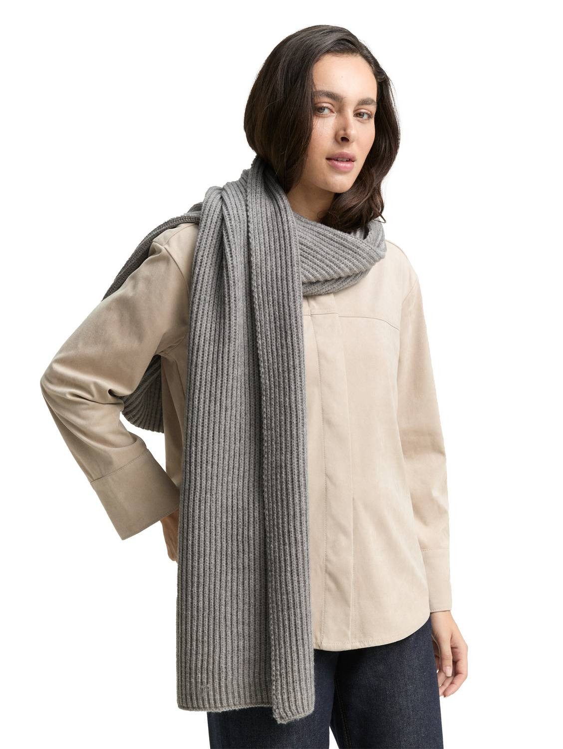 TOM TAILOR Modeschal Grey Melange, Melierte Rippstruktur für modernen Look