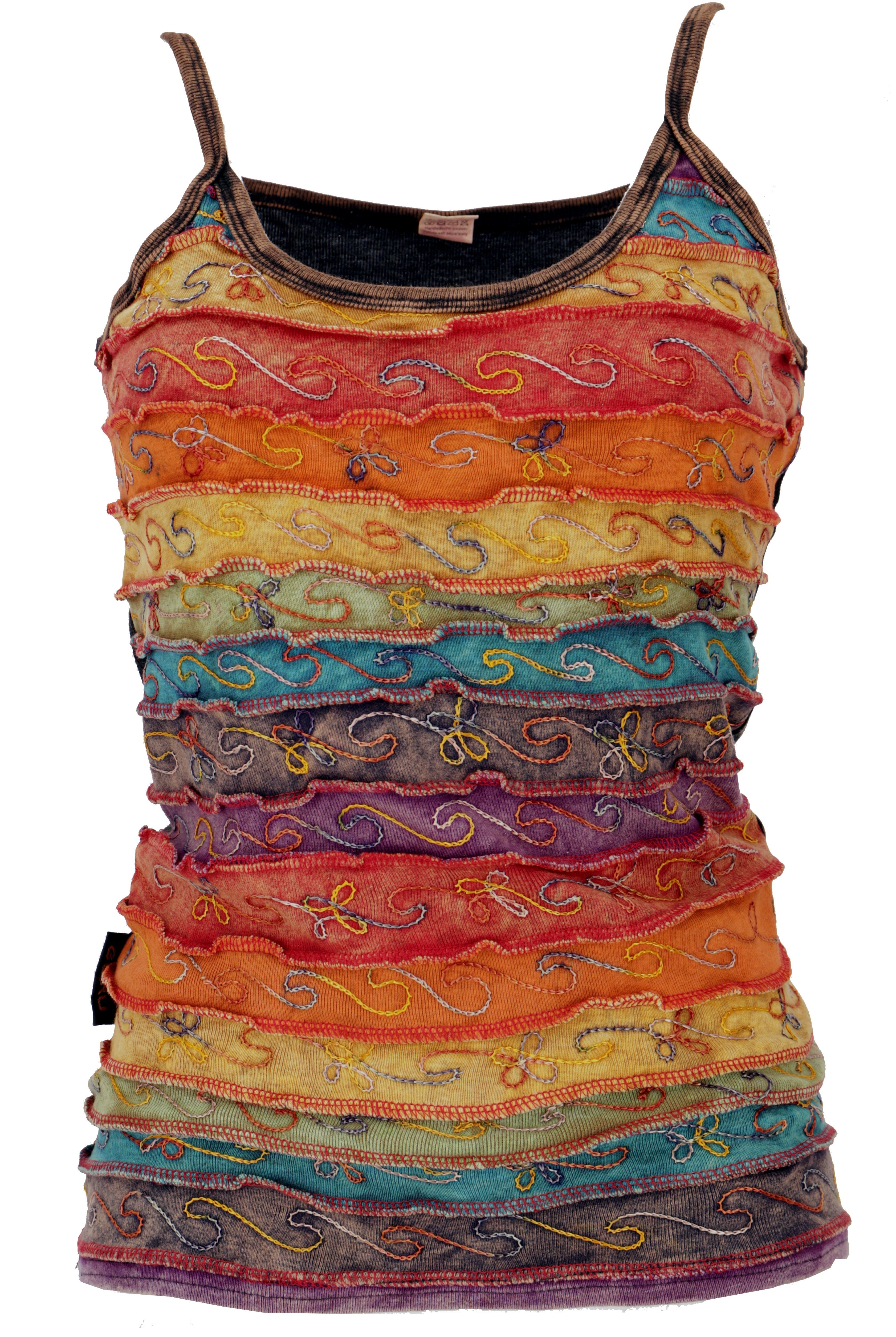 Guru-Shop T-Shirt Stonewash Goa Top - Regenbogen 3 Hippie, alternative Bekleidung, Festival, Ethno Style