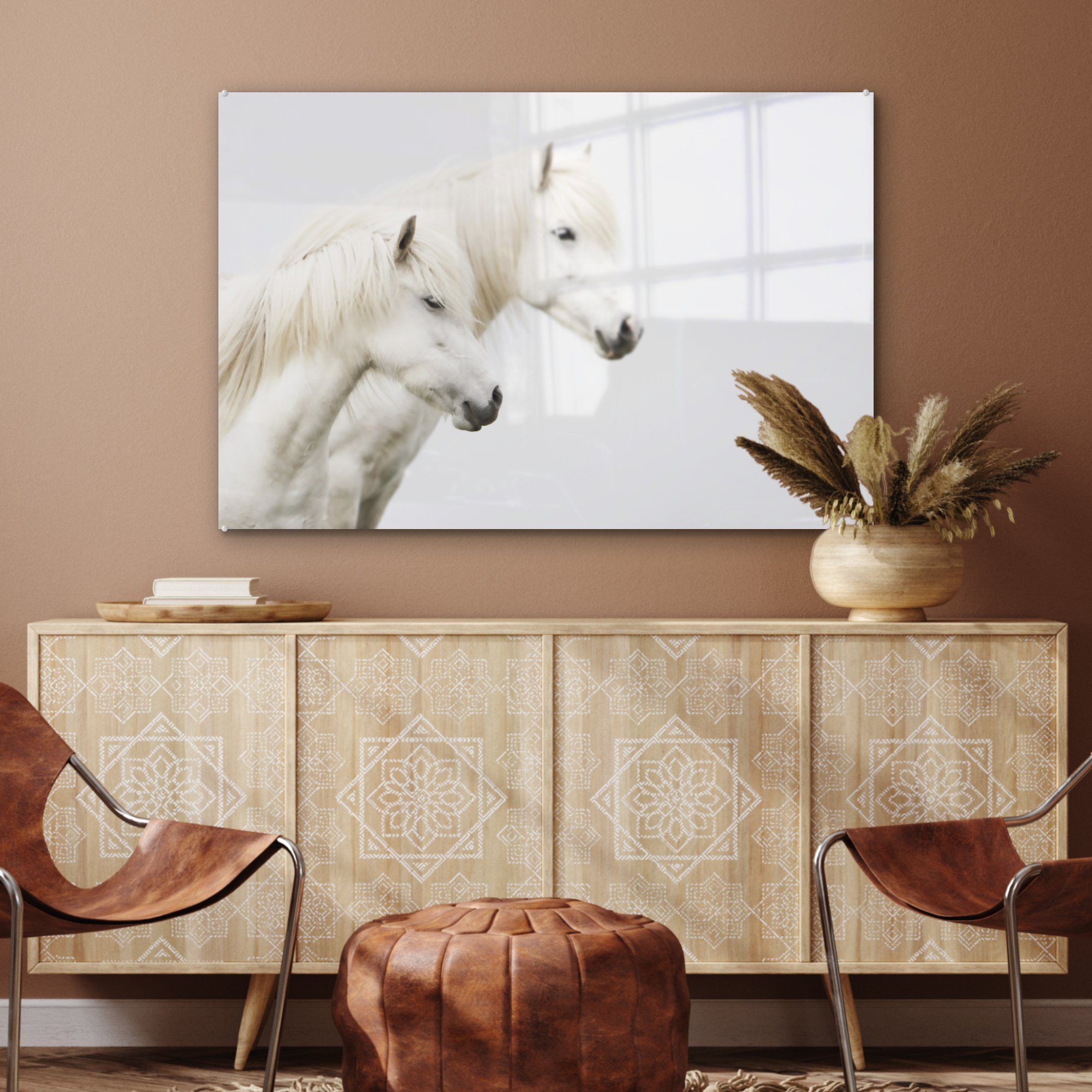MuchoWow Acrylglasbild Tiere, Wohnzimmer Acrylglasbilder St), Pferde Schlafzimmer & - Weiß - (1