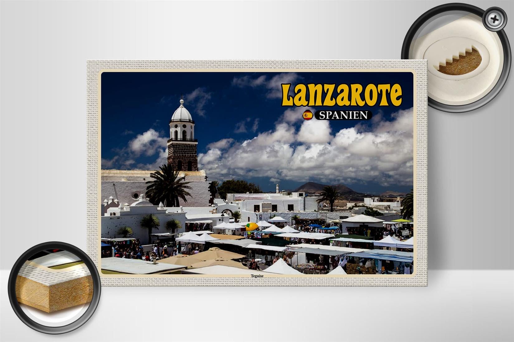 Femer GmbH Holzbild Reise 30x20cm Lanzarote Spanien Teguise Stadt Kirche, (1 St), Glatte Holzfaserplatte (MDF), vorn beschichtet