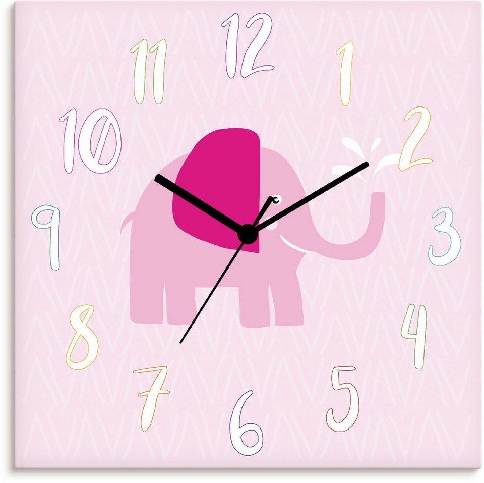 Artland Wanduhr Elefant auf rosa (wahlweise mit Quarz- oder Funkuhrwerk, lautlos  ohne Tickgeräusche)