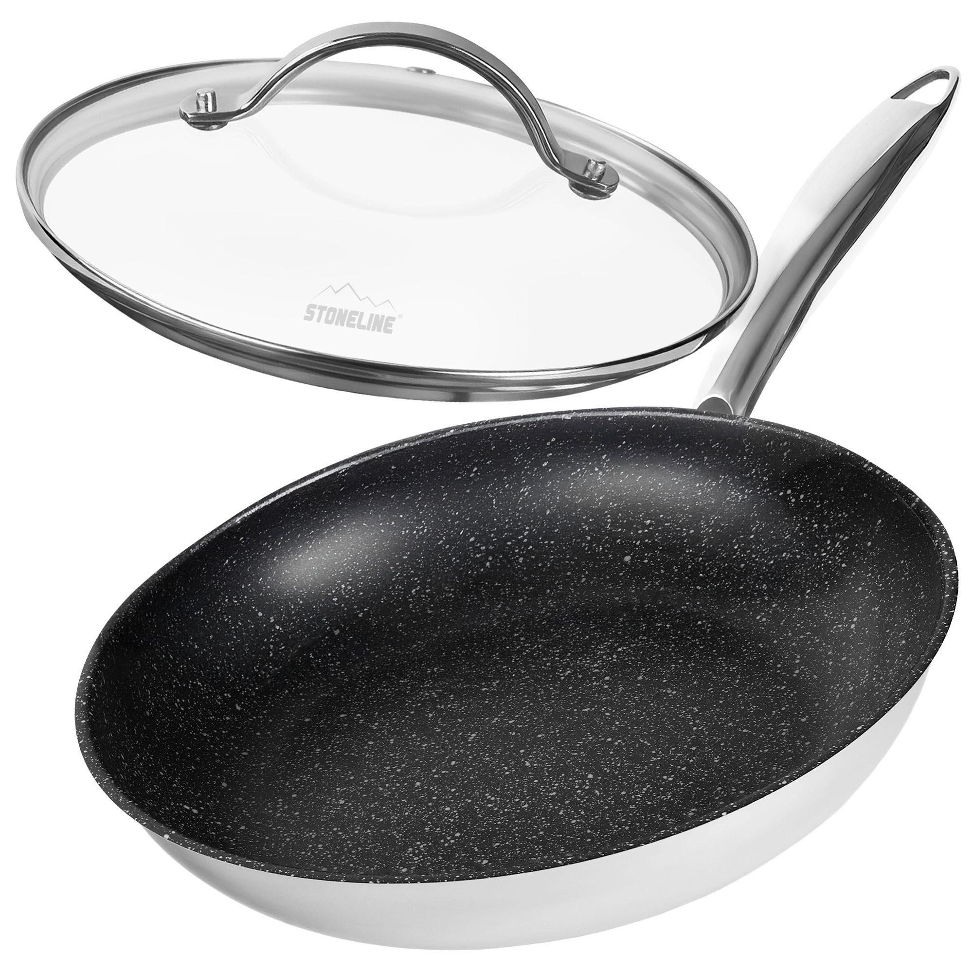STONELINE Bratpfanne Edelstahl Pfanne 28 cm, mit Deckel, Glas, Edelstahl