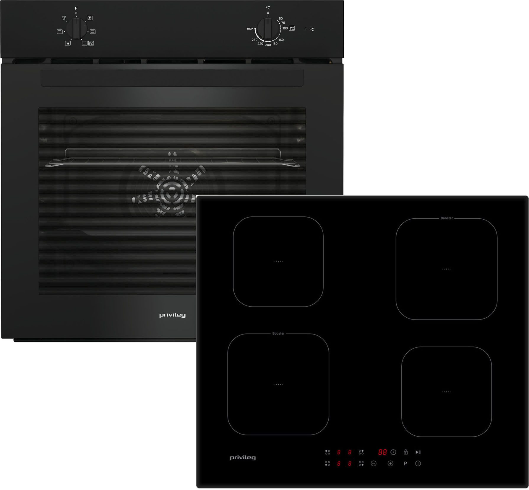 Privileg Backofen-Set BAKO 220 BLACK INDUKTION, Hydrolyse, Einfache Reinigung mit Wasserdampf mit Hydrolyse