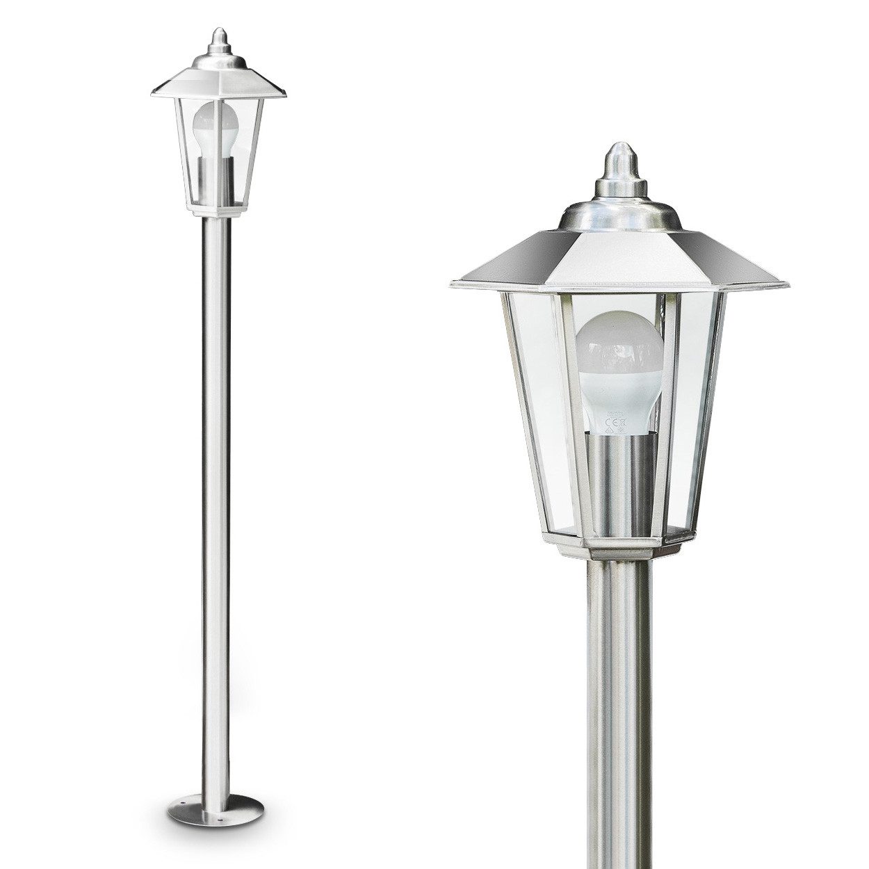 hofstein Pollerleuchte »Vado« moderne Außenleuchte aus Edelstahl und Echtglas-Scheiben, ohne Leuchtmittel, Wegeleuchte 105cm, Gartenlampe mit E27, Gartenbeleuchtung IP44