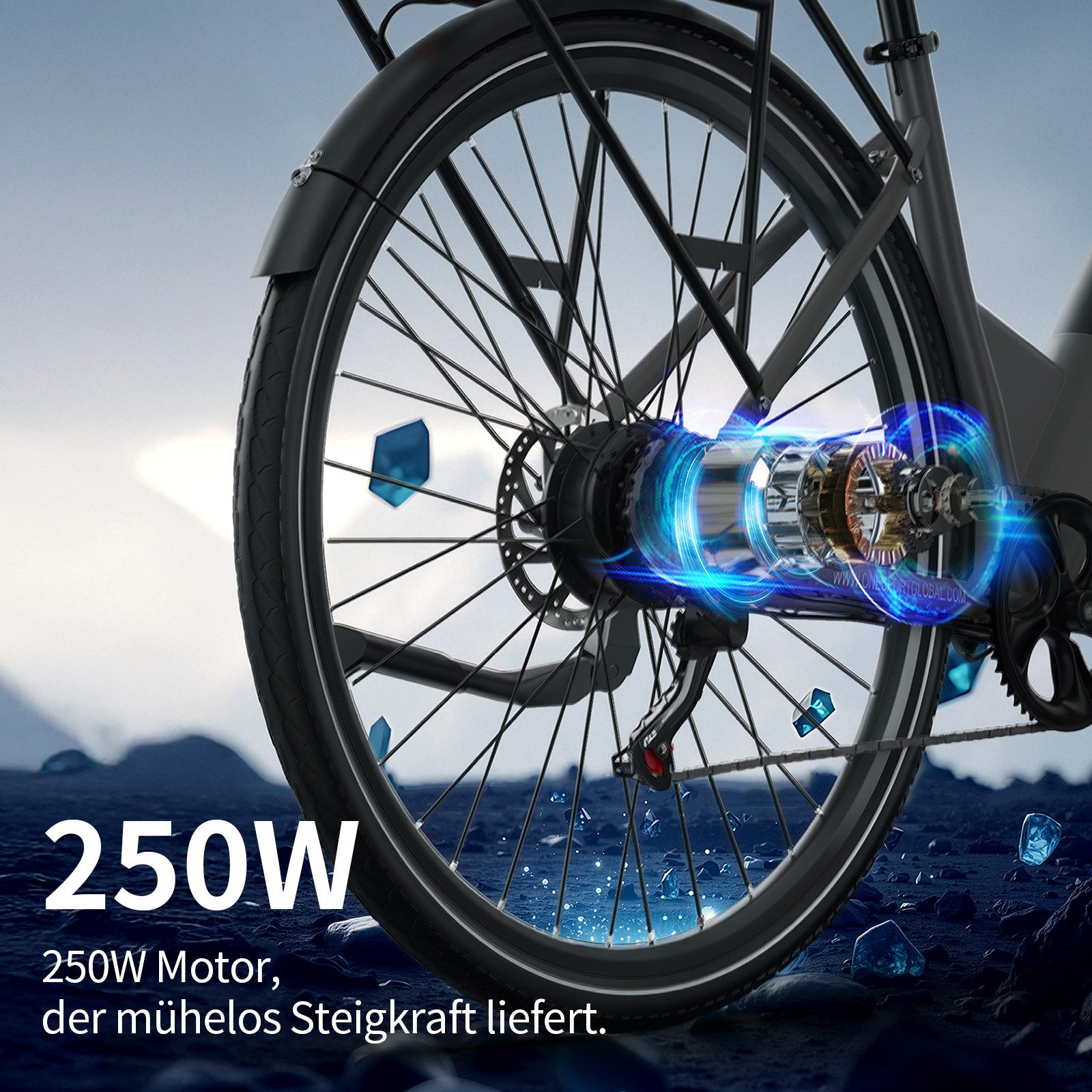 Onesport E-Bike Cityrad OT12 e bike für herren u.damen 468Wh 13AH 36V 250W 28 zoll, Kettenschaltung, Heckmotor, 468 Wh, E-Citybike mit 468Wh abnehmbarer Akku, 250W 36V