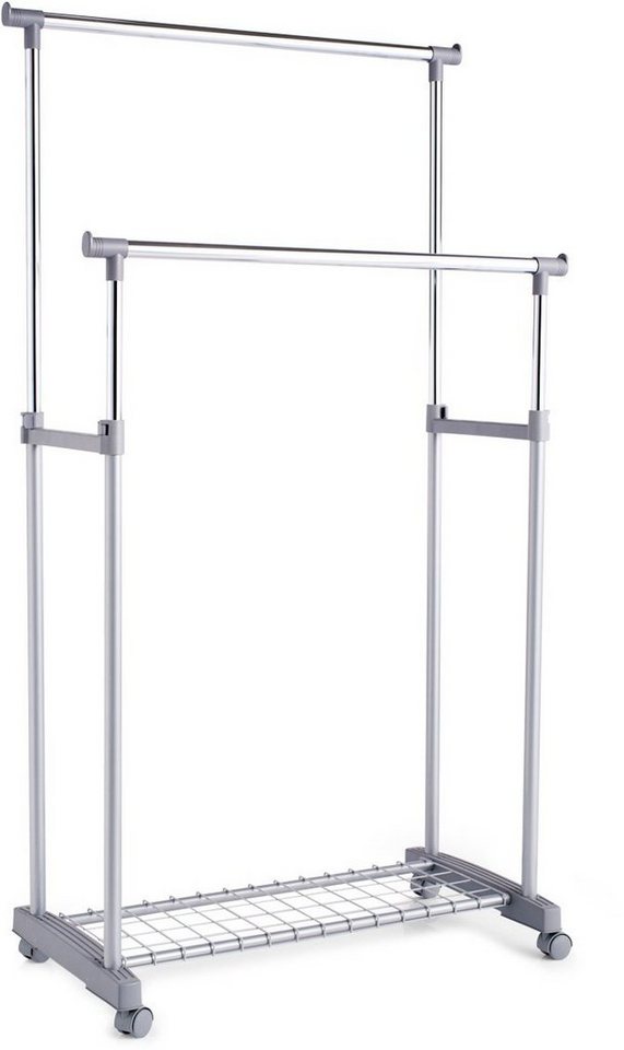 Zeller Present Kleiderständer, auf Rollen, höhenverstellbar 93,5-170 cm, Praktischer Kleiderständer mit Doppellaufrollen