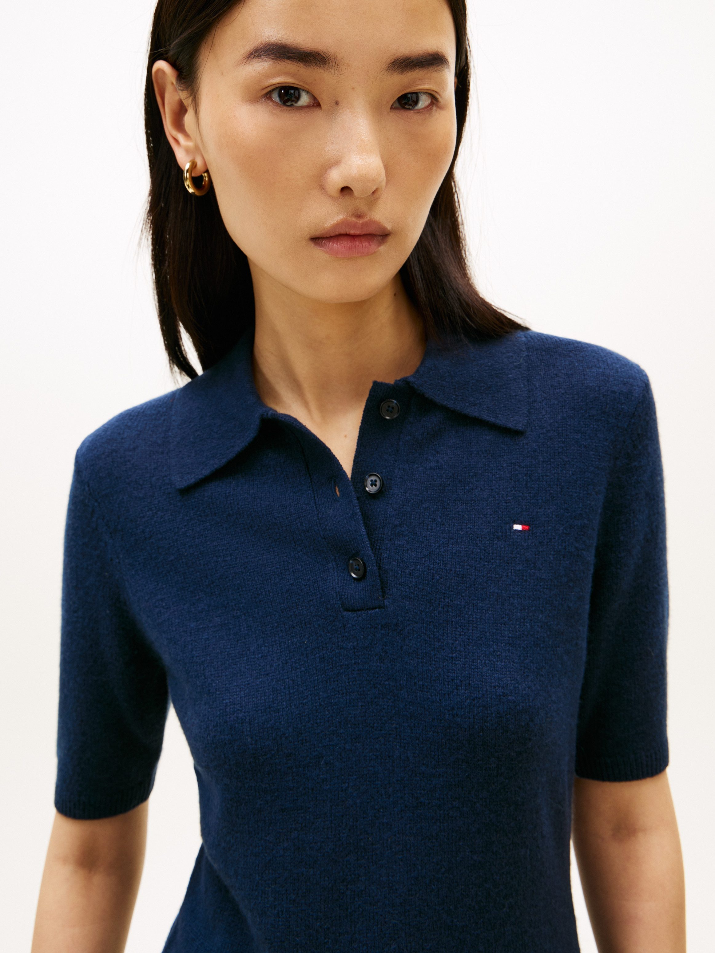 Tommy Hilfiger Strickkleid SOFT WOOL HALF SL F&F POLO DRESS aus reiner Wolle