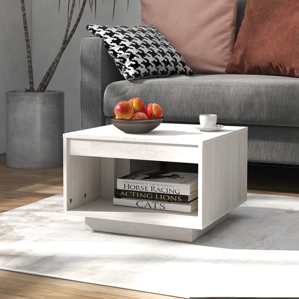 vidaXL Couchtisch aus Kiefer-Massivholz in Weiß (LxBxH: 50x50x33,5 cm)