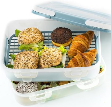 Centi Kuchentransportbox Cupcake/ Muffin Transportbox - Kuchenbehälter, 2 Etagen, Kunststoff, (40x30x18cm blau), Rechteckig Partycontainer mit Hebeeinsatz + Deckel mit Tragegriffen