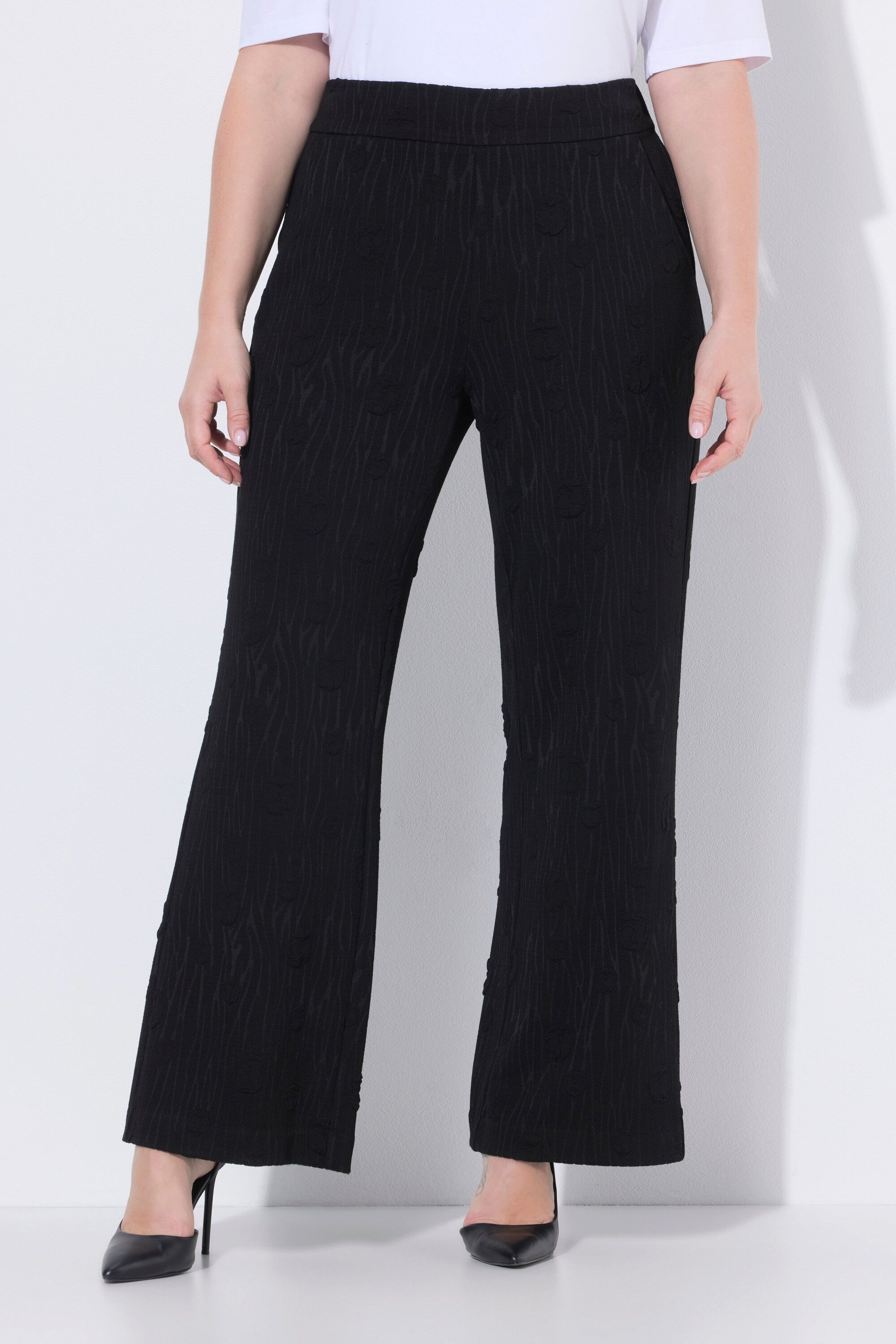 Ulla Popken Funktionshose Jacquard-Jerseyhose weites Bein Elastikbund günstig online kaufen