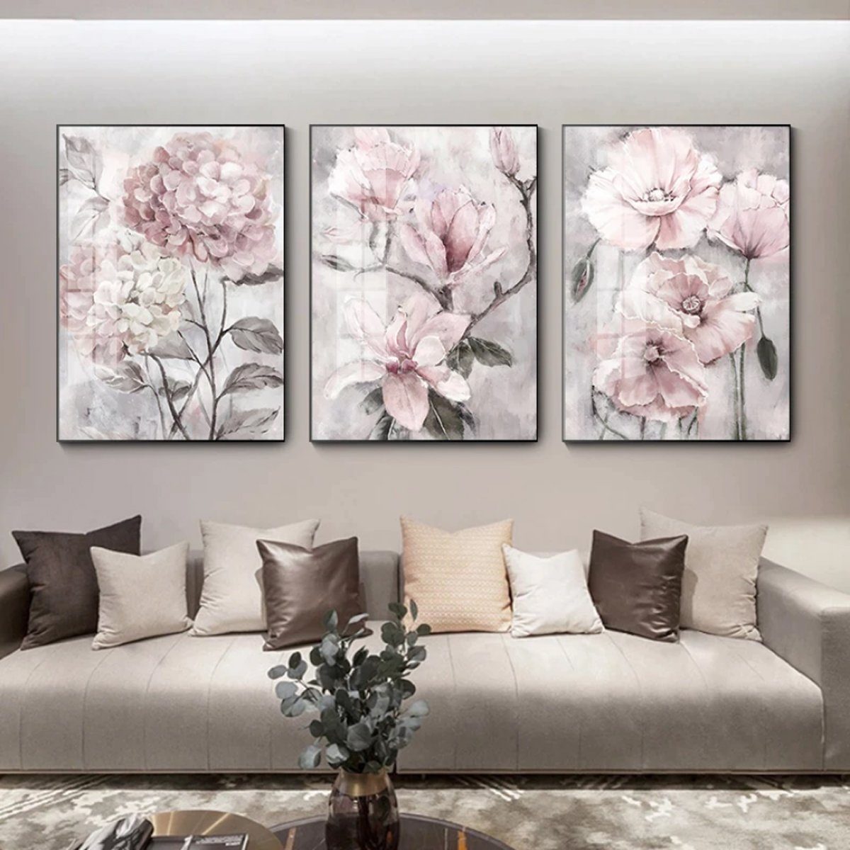 TPFLiving Kunstdruck (OHNE RAHMEN) Poster - Leinwand - Wandbild, Rosa Blumen - 3 Motive in 17 Größen zur Auswahl - (Auch in DIN A4, DIN A3 und DIN A2 - Günstiges 3-er Set), Farben: Rosa, Weiß - Größe: 40x60cm