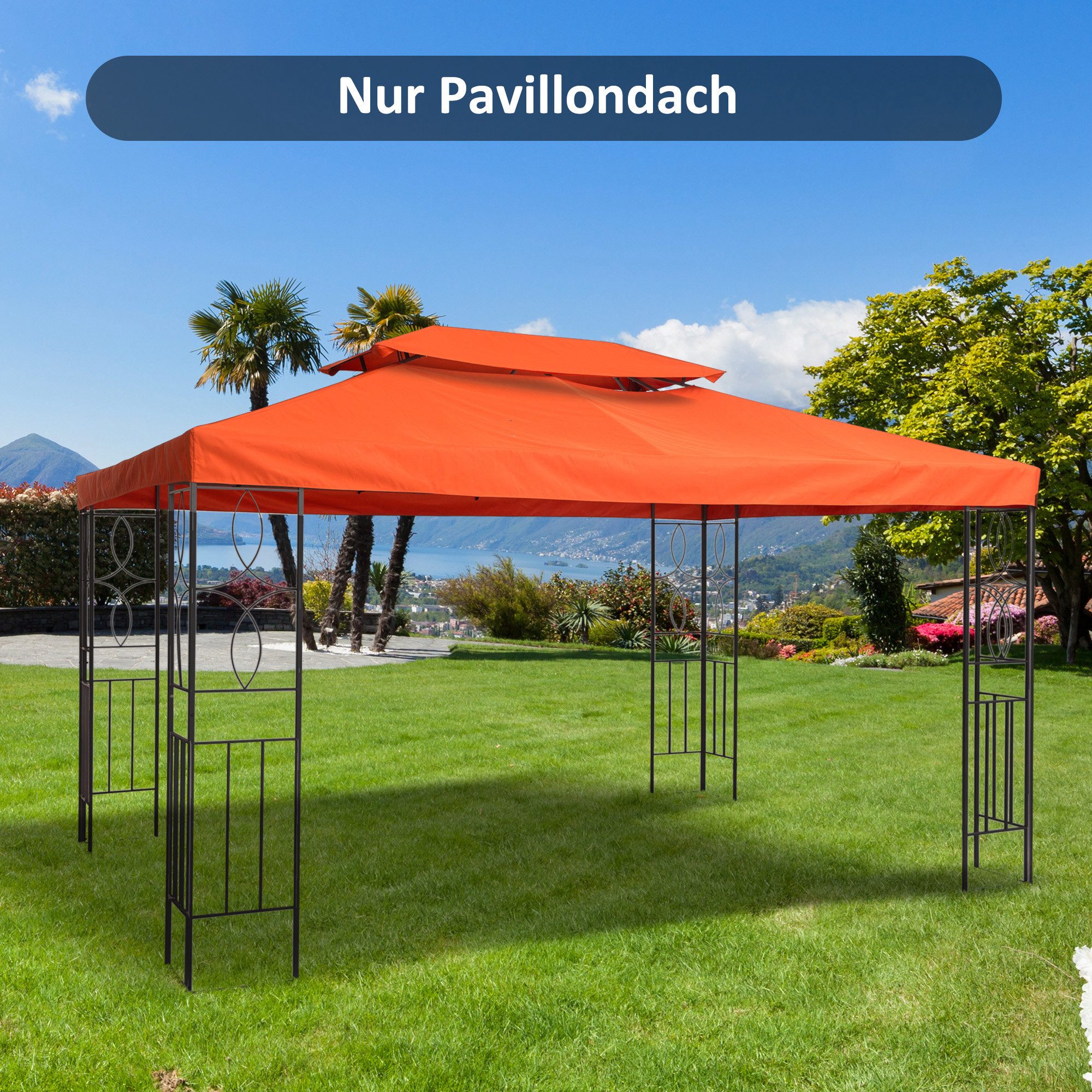 Outsunny Pavillon-Ersatzdach 3 x 4 m, mit Doppeldach, 180 g/m², 400 x 400 cm (Ersatzdach, Gartenpavillonersatzdach), für Gartenpavillon, Polyester, Rostrot