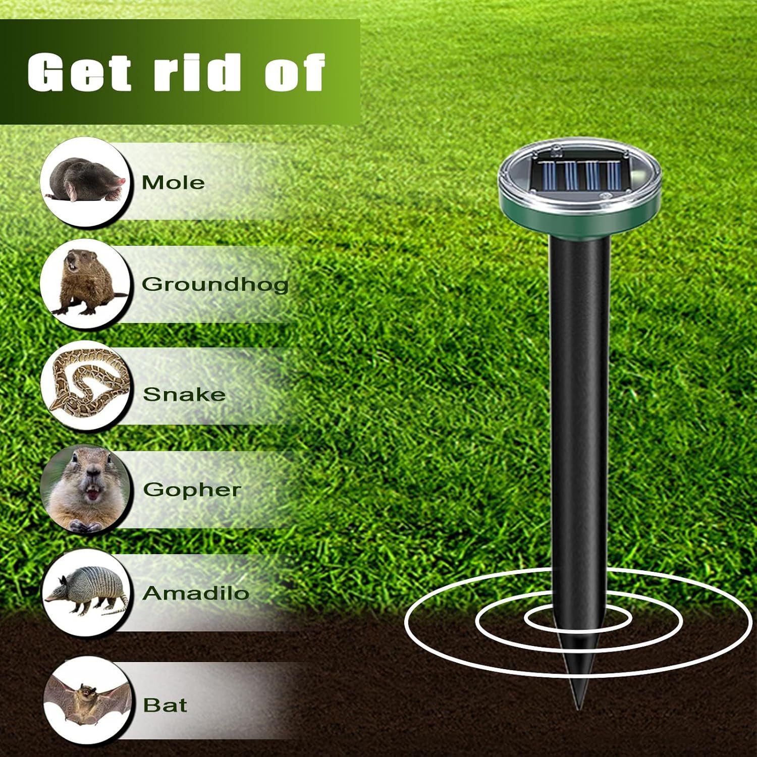 FELIXLEO Vibrations-Tierabwehr 4 Stück Solar Ultraschall Maulwurftreiber Wasserdicht Vertreibt, 4-tlg. – Bild 2 von 5