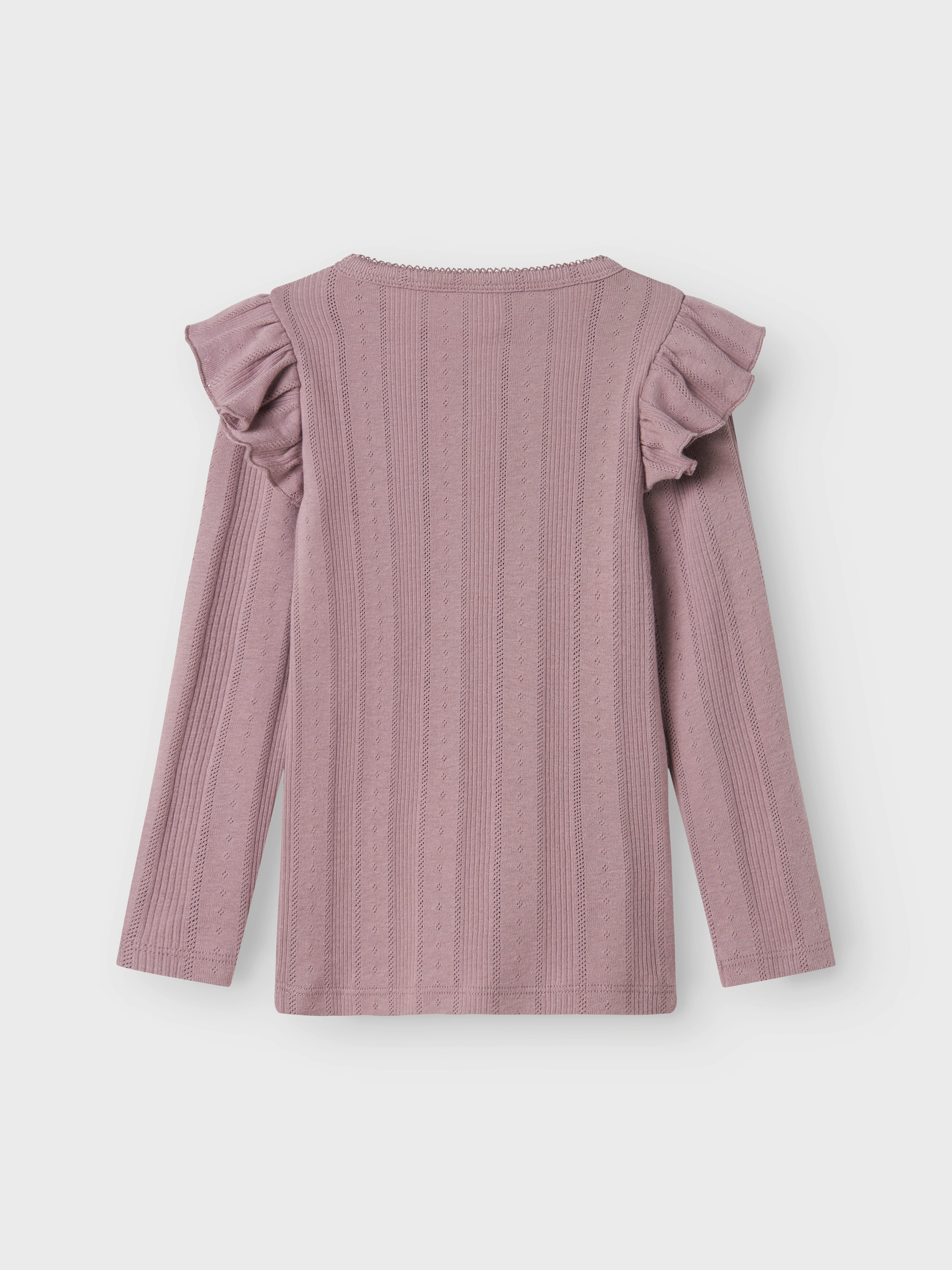 Name It Longtop NMFJULIA LS SLIM TOP NOOS mit tollem Volant an der Schulter und im süßen Ajourstrick-Design