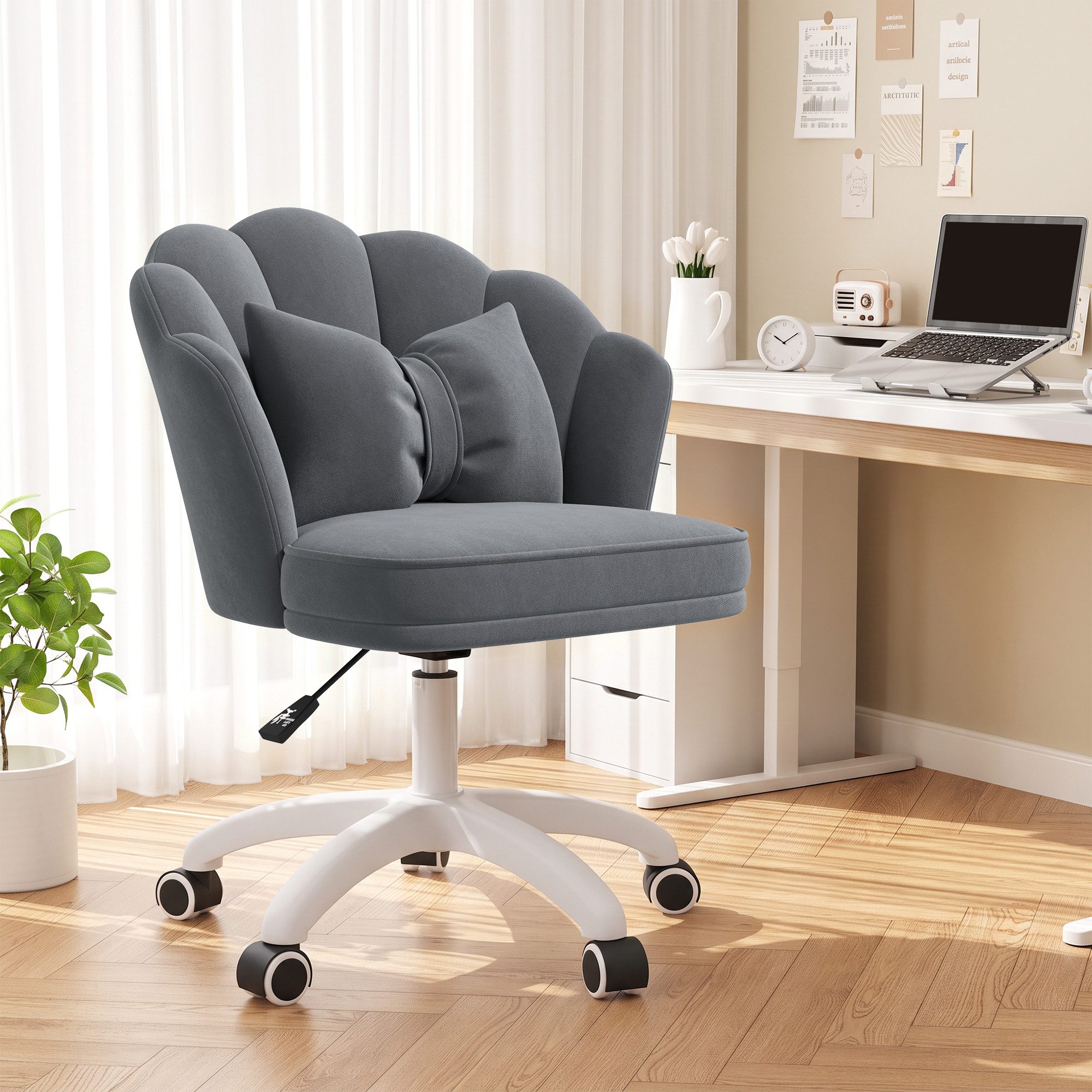 HawthyHome Bürostuhl mit Kissen, Samt-Polsterstuhl, 360° drehbarer, Beige (1 St), 360° drehbare Rollen