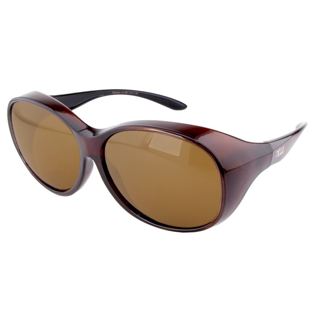 Schiebebox Stil Brillenputztuch) und Braun ActiveSol Damen (inklusive MEGA SUNGLASSES Überziehsonnenbrille Sonnenbrille Vintage