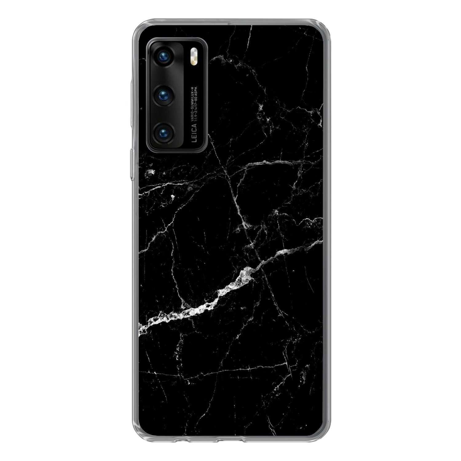 MuchoWow Handyhülle für Huawei P40 Marmoroptik - Schwarz - Luxus, Handy Case, Silikon, Bumper Case Dünn