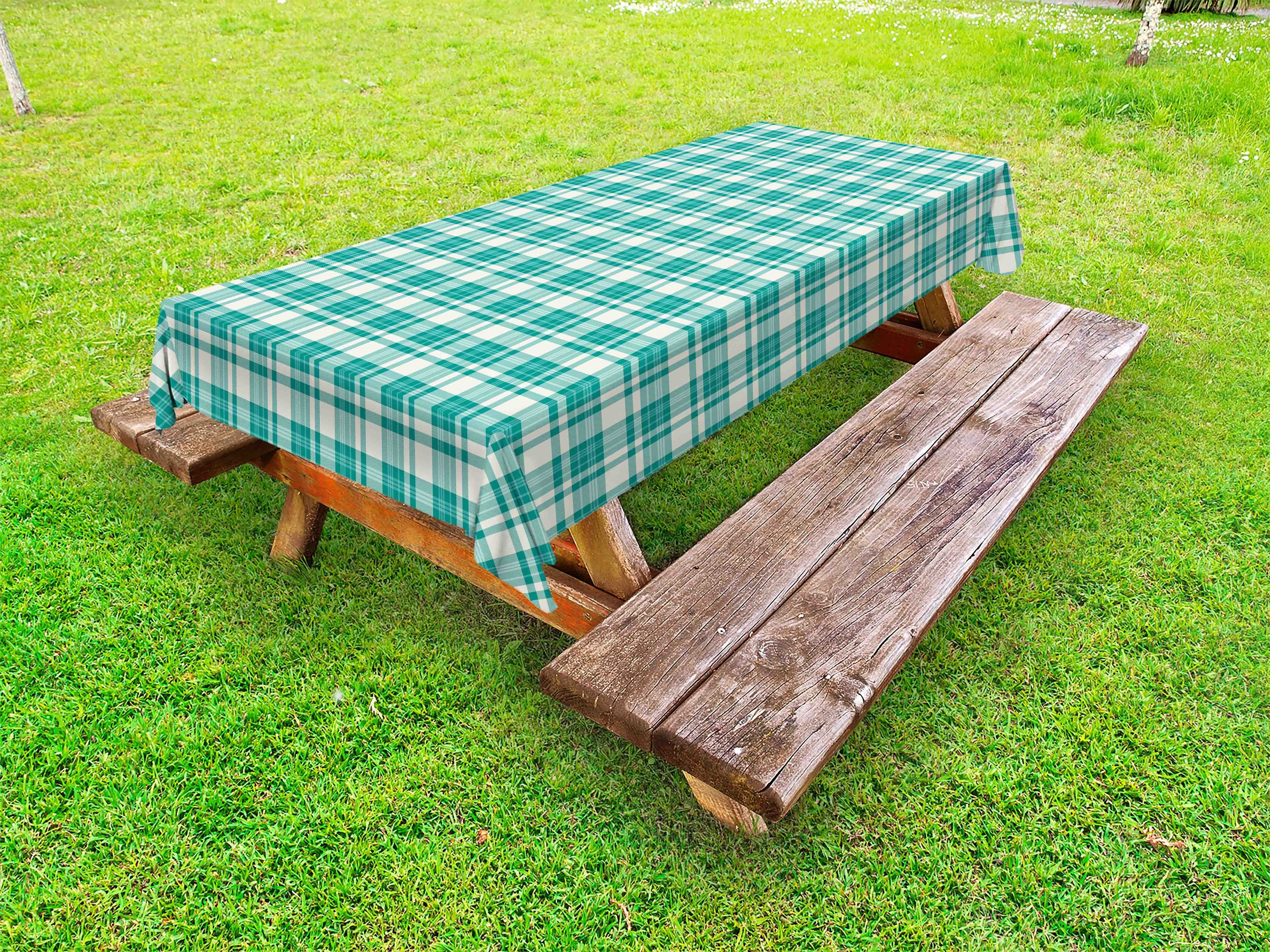 Abakuhaus Tischdecke dekorative waschbare Picknick-Tischdecke, Teal Streifen Plaid Inspired-Layout