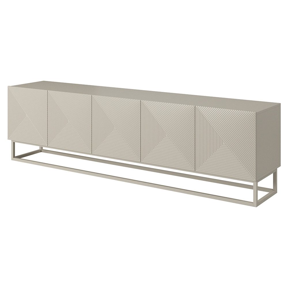 Lomadox Lowboard ADARE-141, 200 cm breit, kaschmir mit gerillter Front, Metallgestell