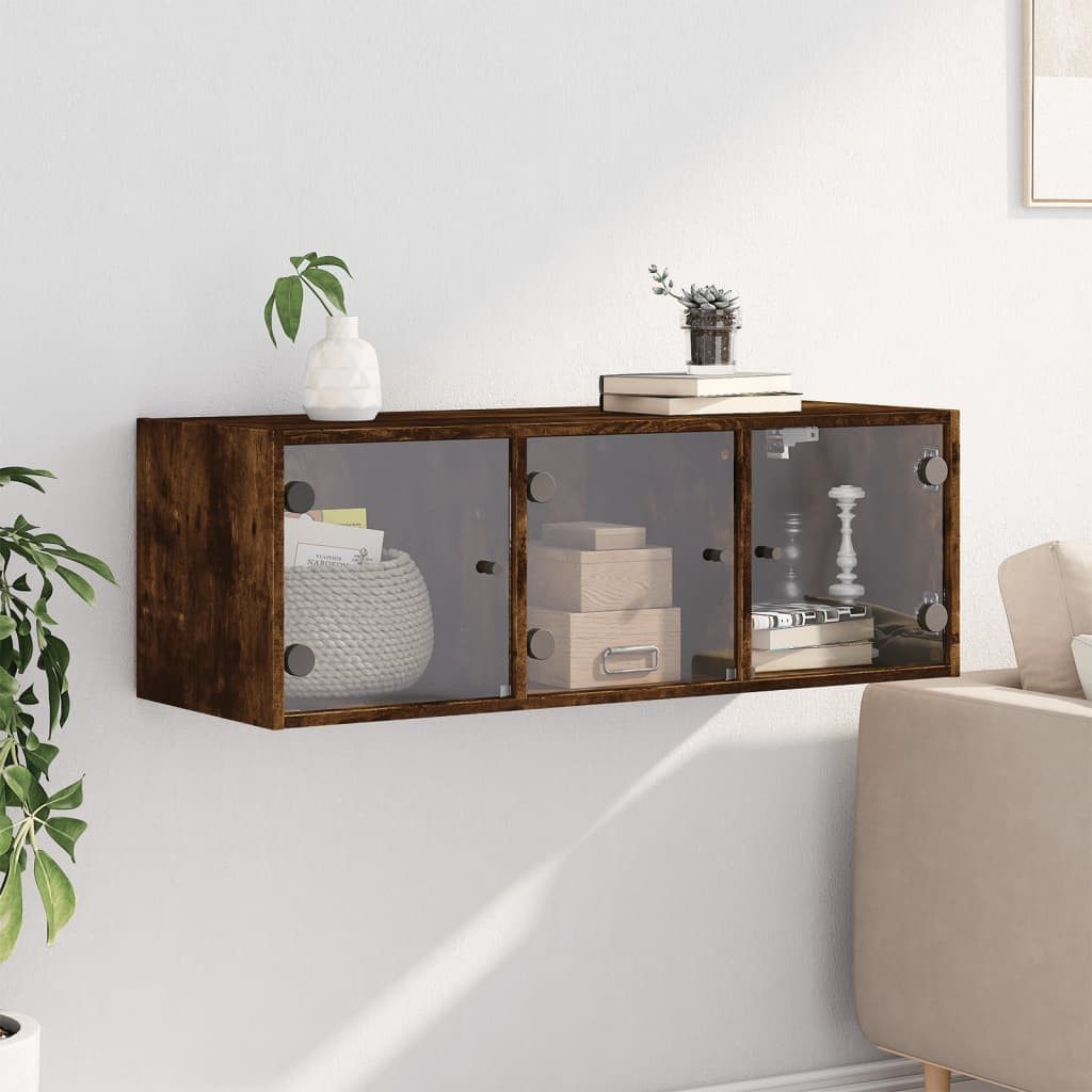 vidaXL Glashängeschrank Wandschrank mit Glastüren Räuchereiche günstig online kaufen