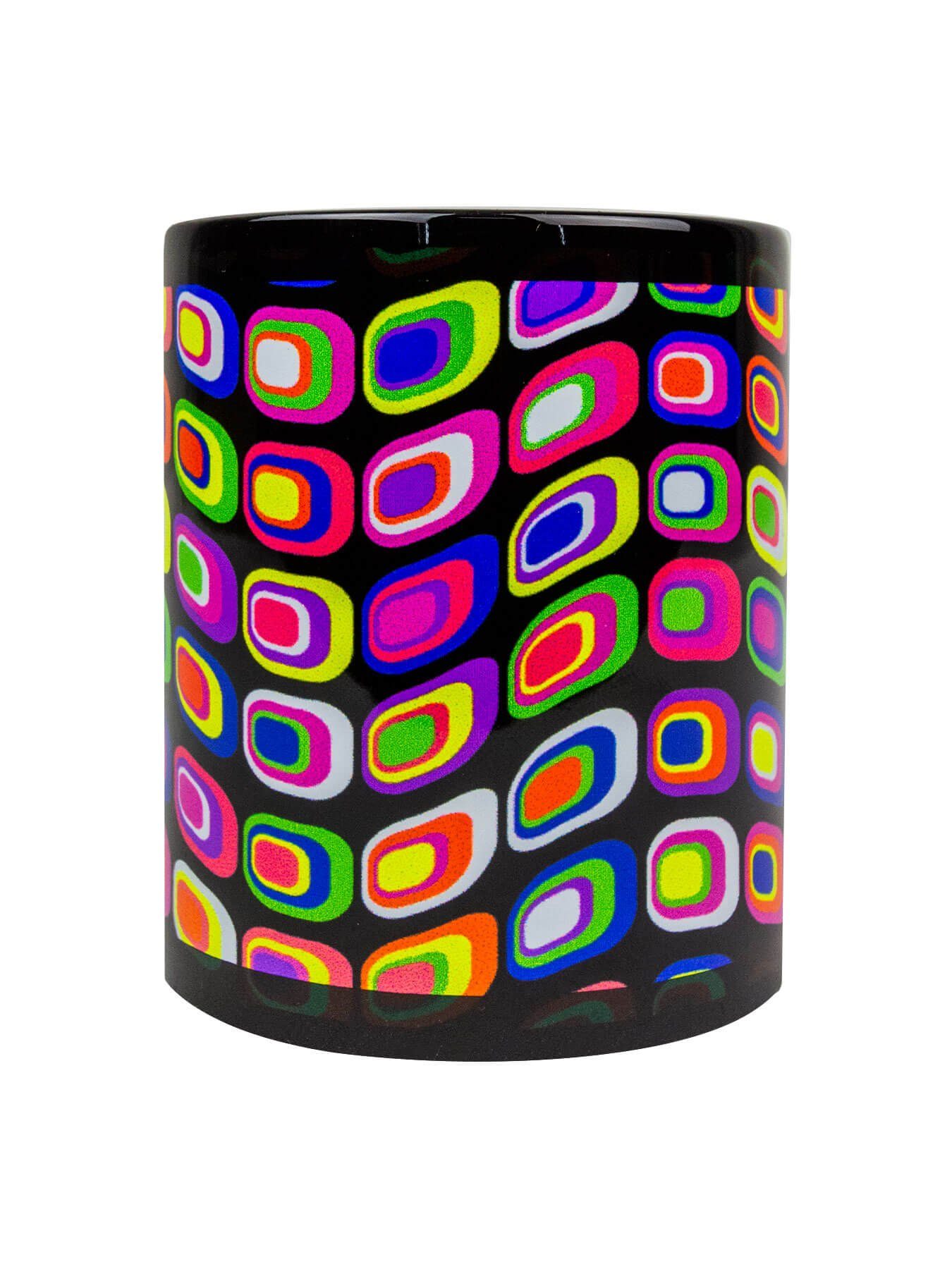 PSYWORK Tasse Fluo Cup Neon Motiv Tasse "Neon Retro", Keramik, UV-aktiv, leuchtet unter Schwarzlicht